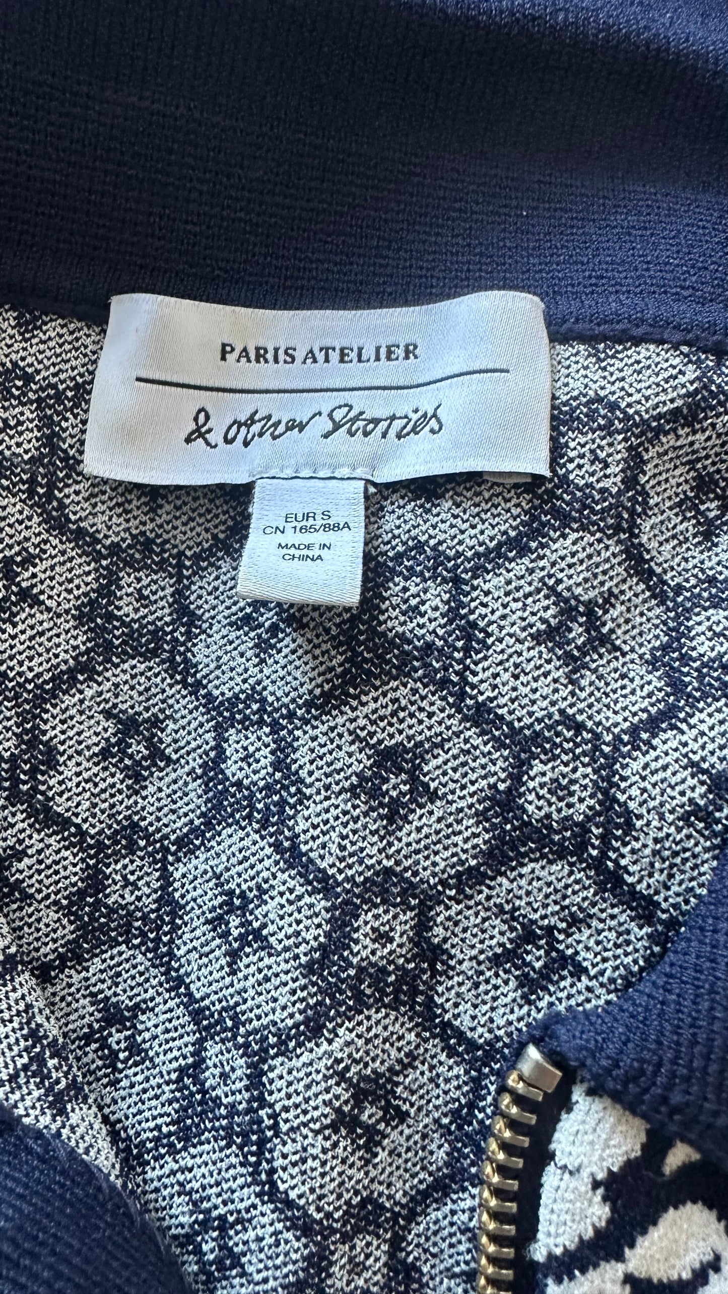 & other stories navy blue white floral zip up mini dress small UK 8 10 new bnwot