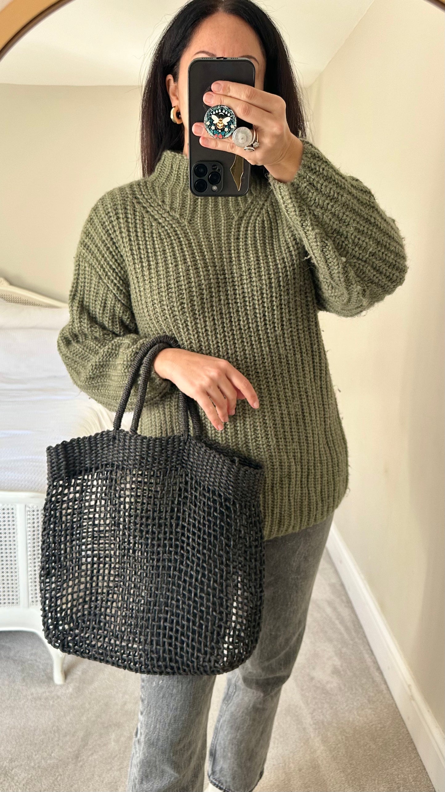 Zara black woven hessian shopper bag handbag large