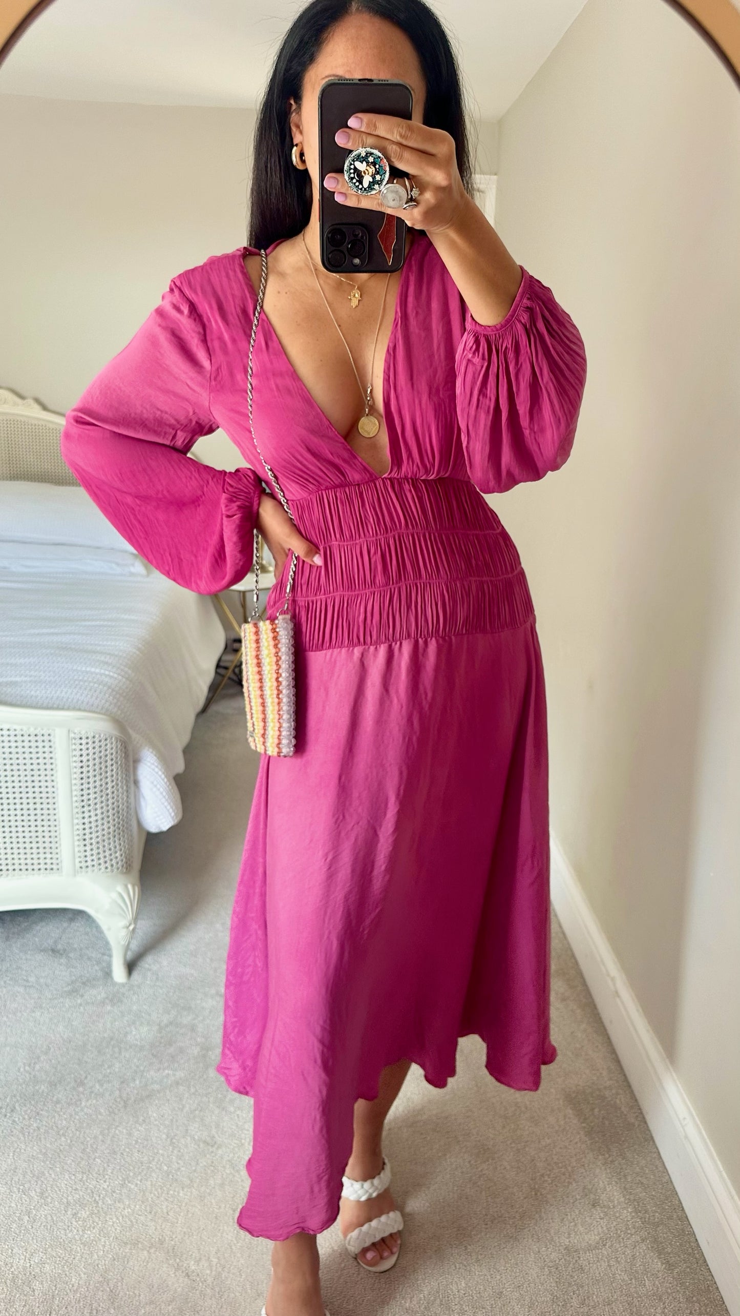 ASOS fuchsia-pink backless plunge event dress medium large UK 10-12 vgc