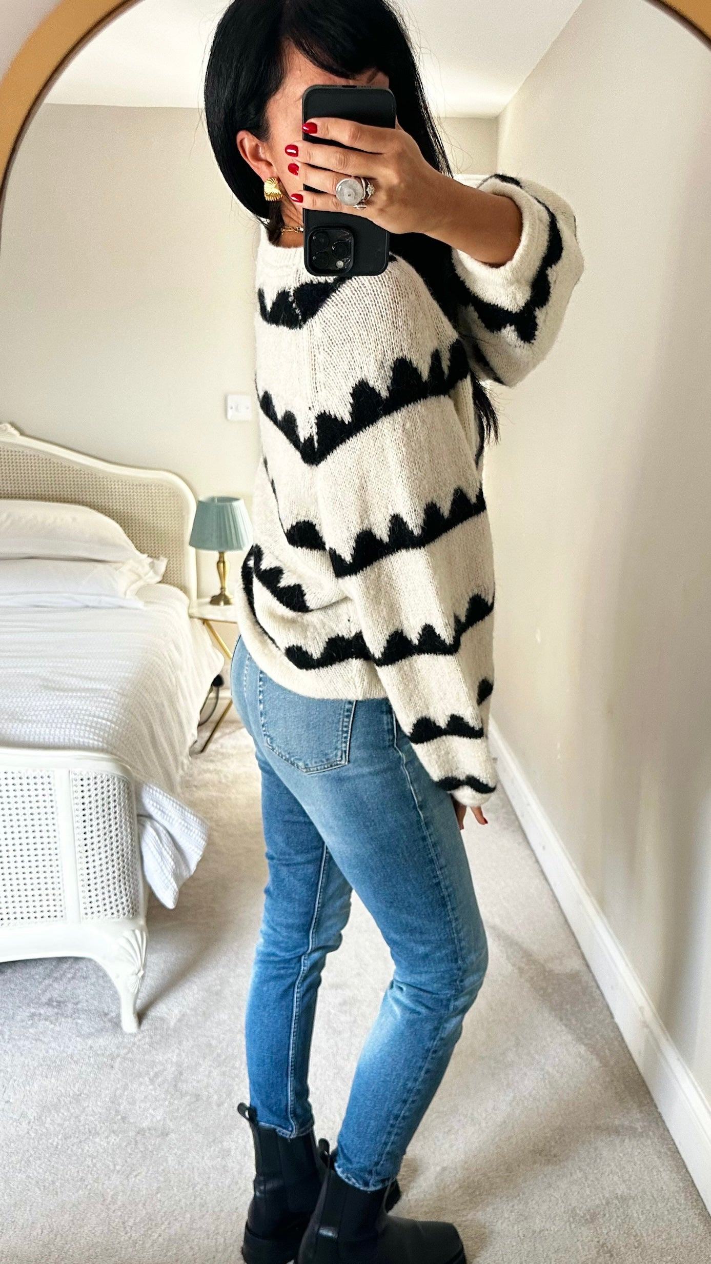 Mint velvet black white alpaca blend stripe jumper extra large UK 14 vgc