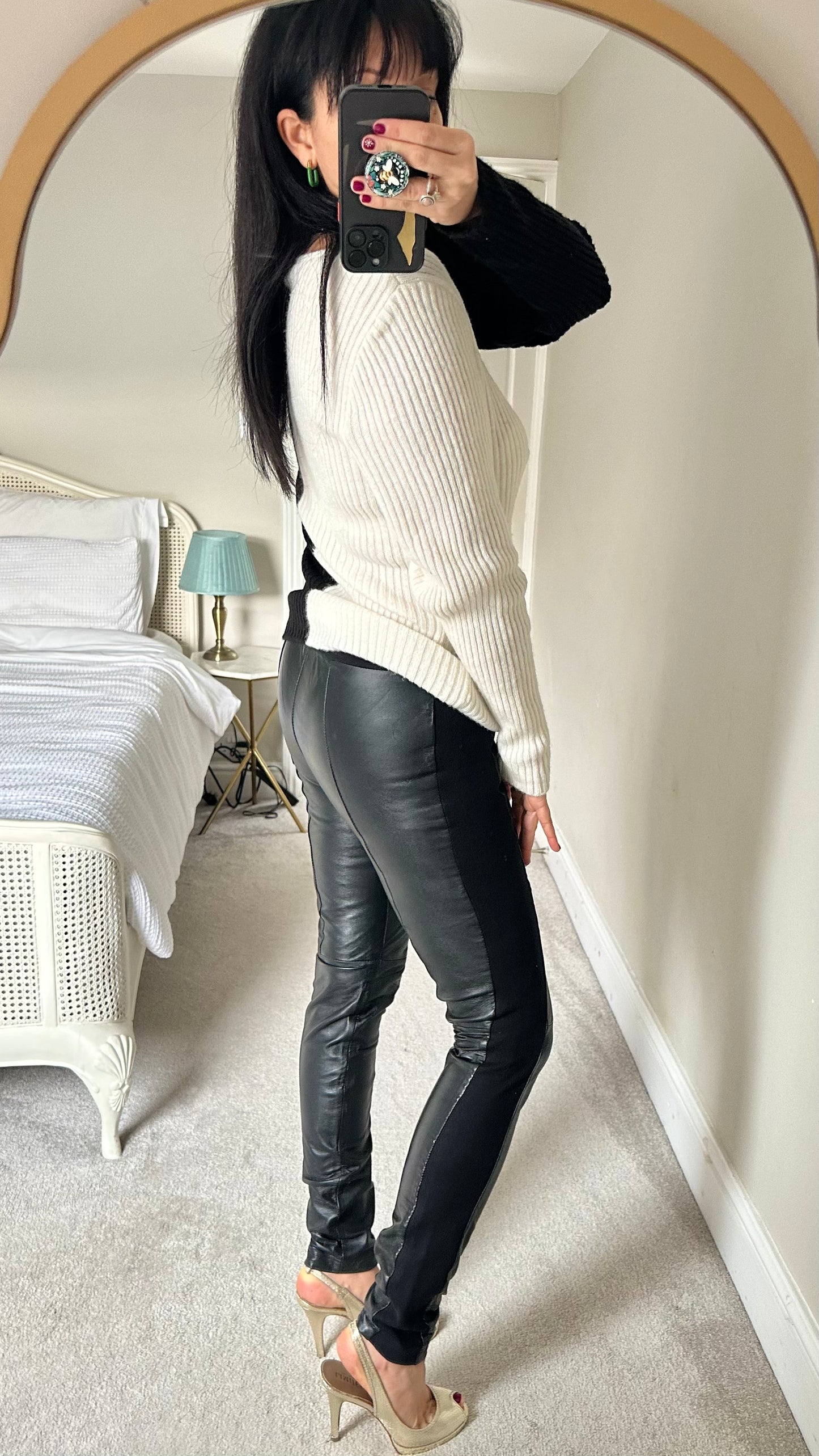 Selected Femme black lambs leather stretch leggings trousers small UK 8 vgc tall