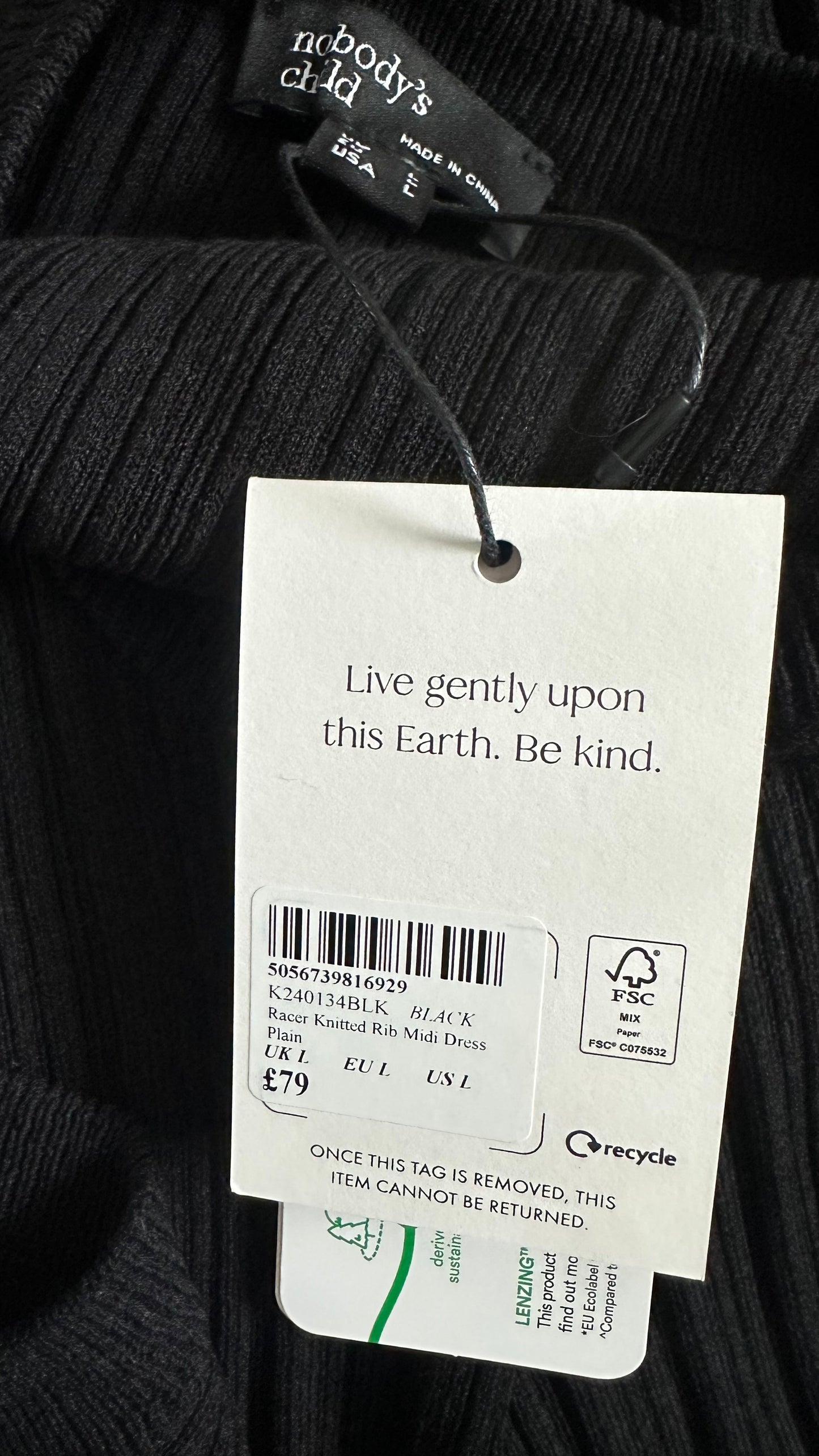 Nobody’s Child black ribbed knitted maxi long dress large UK 12 new bnwt w25