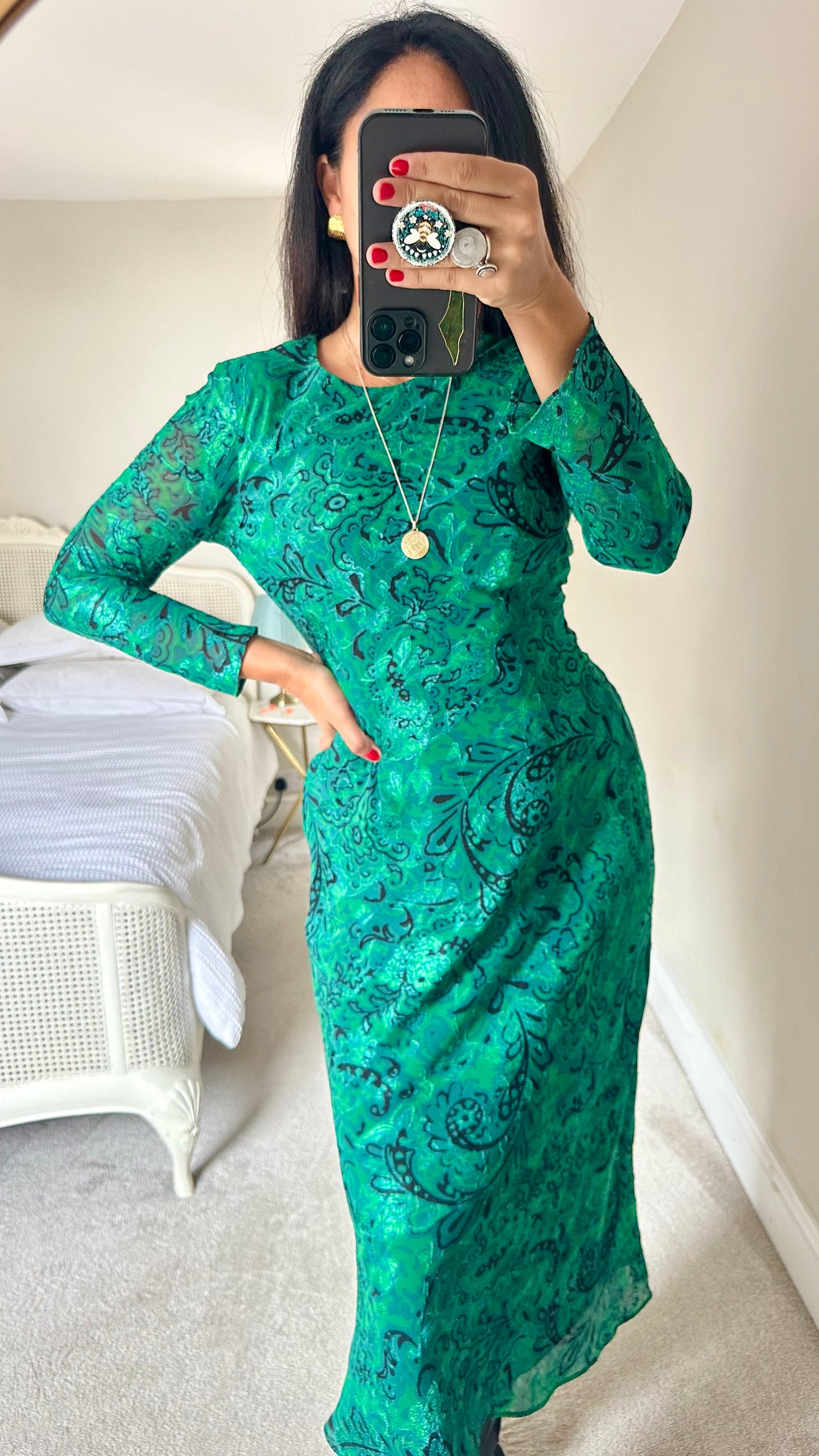 Zara emerald green slip midi long dress small event UK 8-10 vgc w25