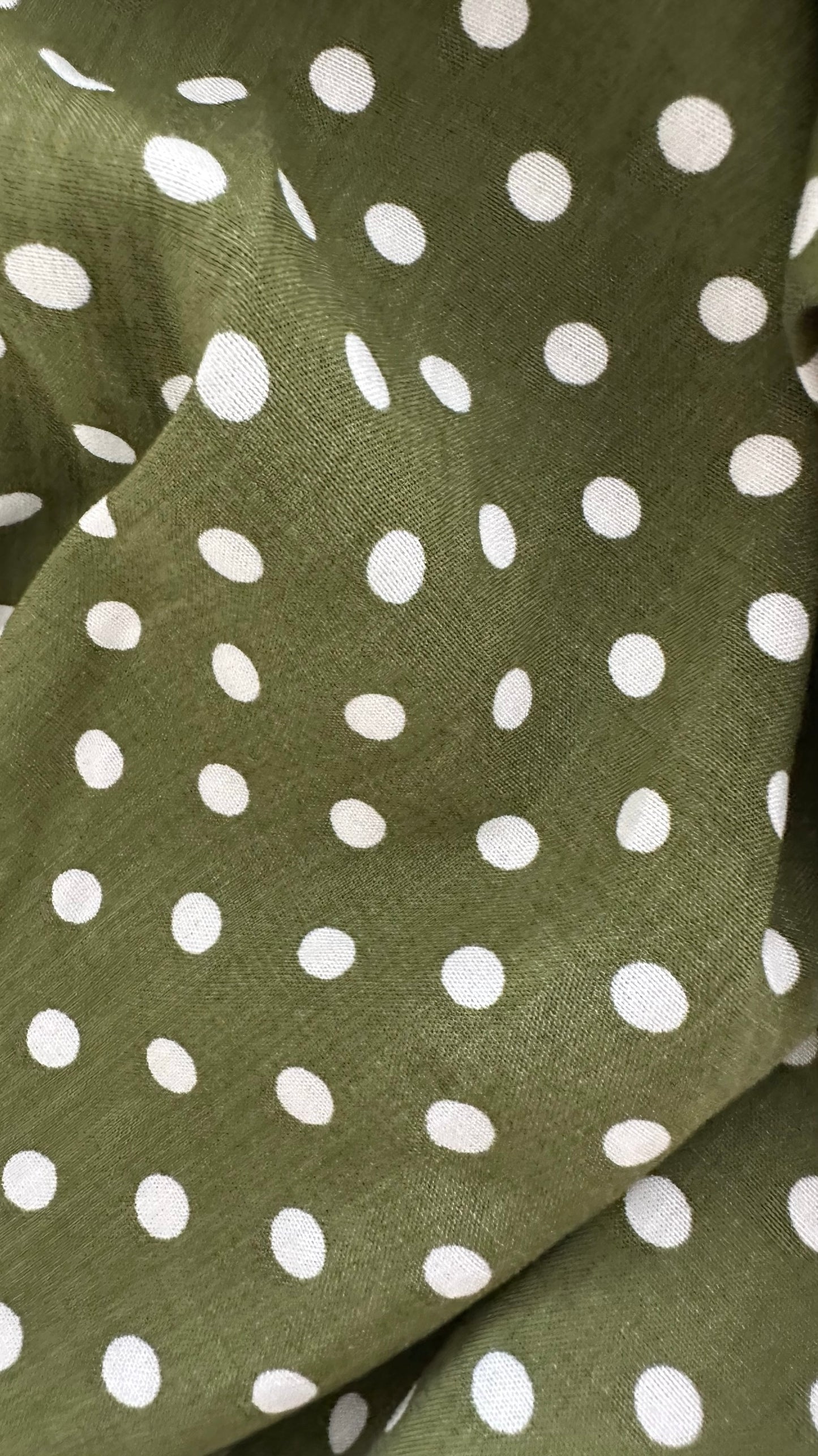 Zara khaki green white polka dot midi dress holiday large L UK 12 vgc