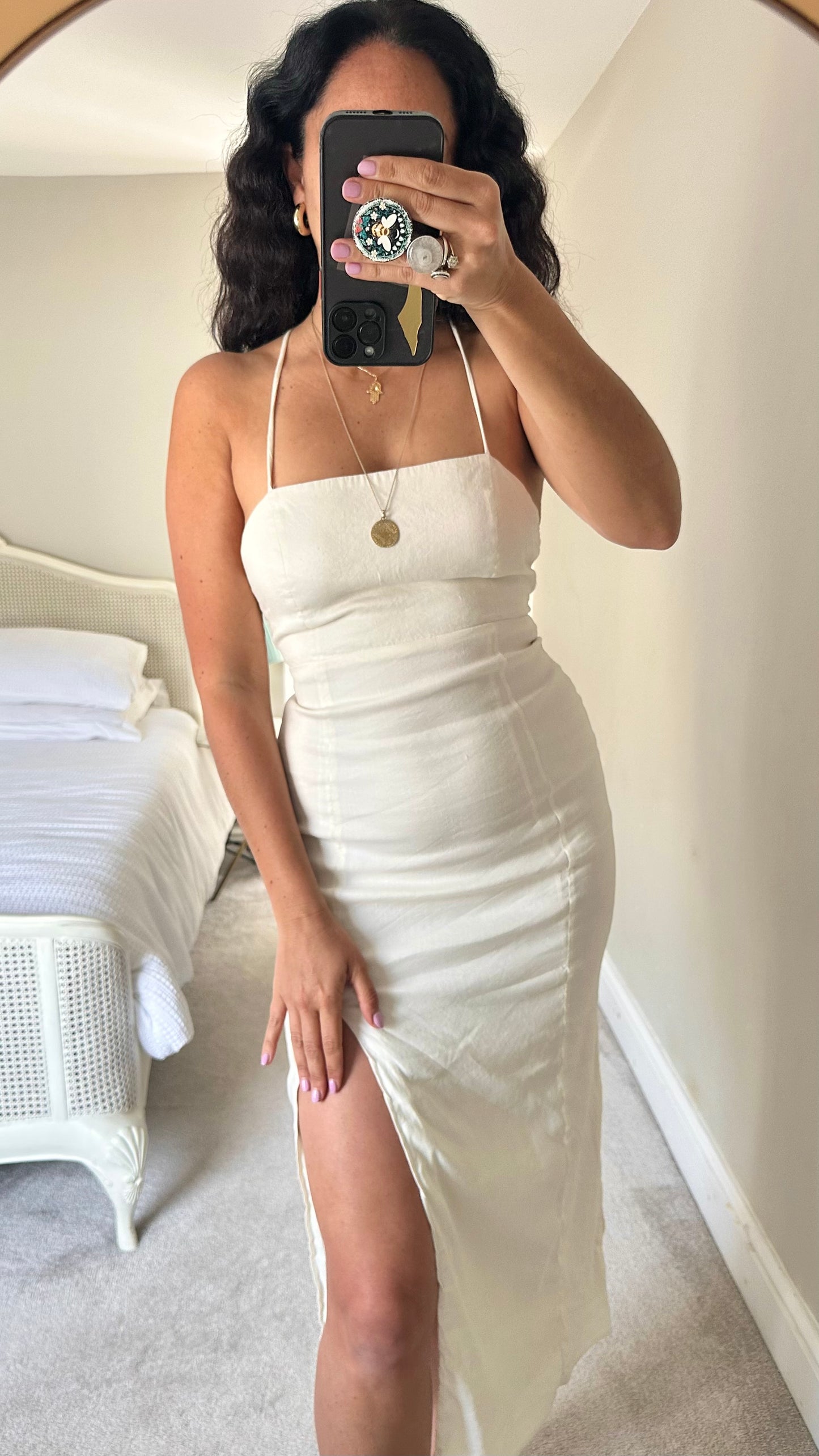 Zara white holiday side split midi backless dress extra small UK 6-8 vgc