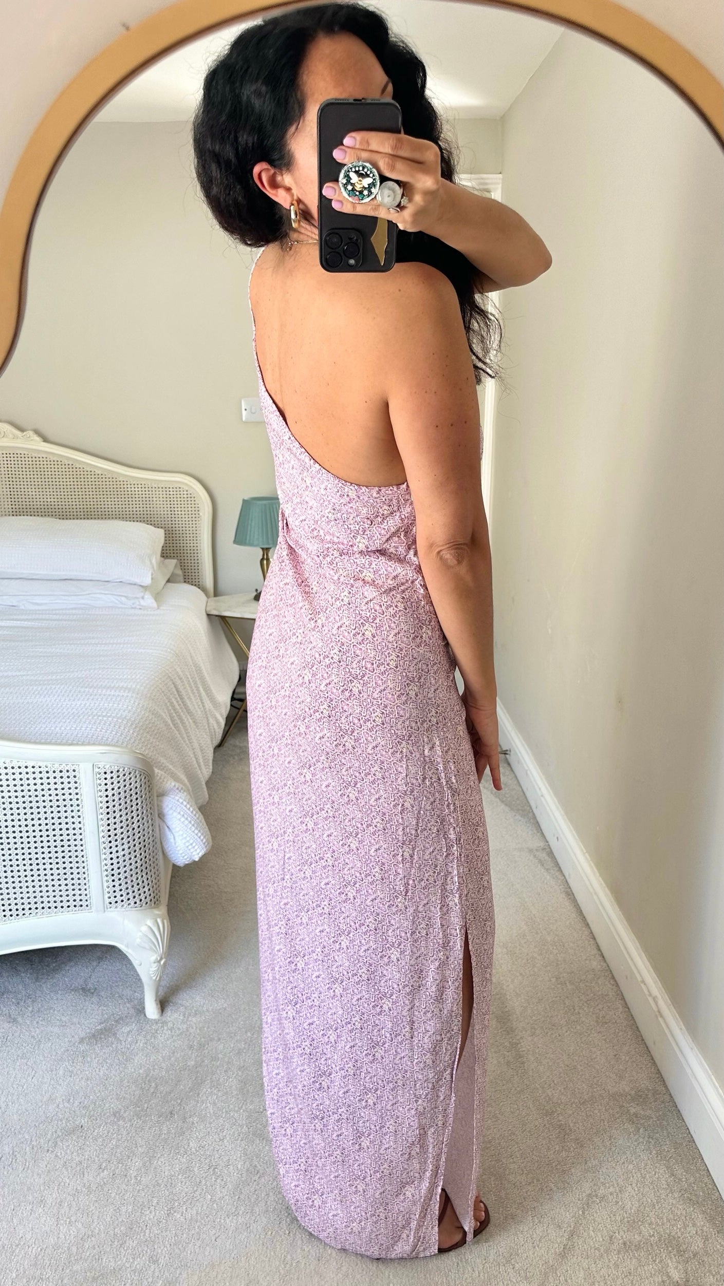 Mango one-shoulder lilac and cream holiday dress extra large UK 12-14 vgc