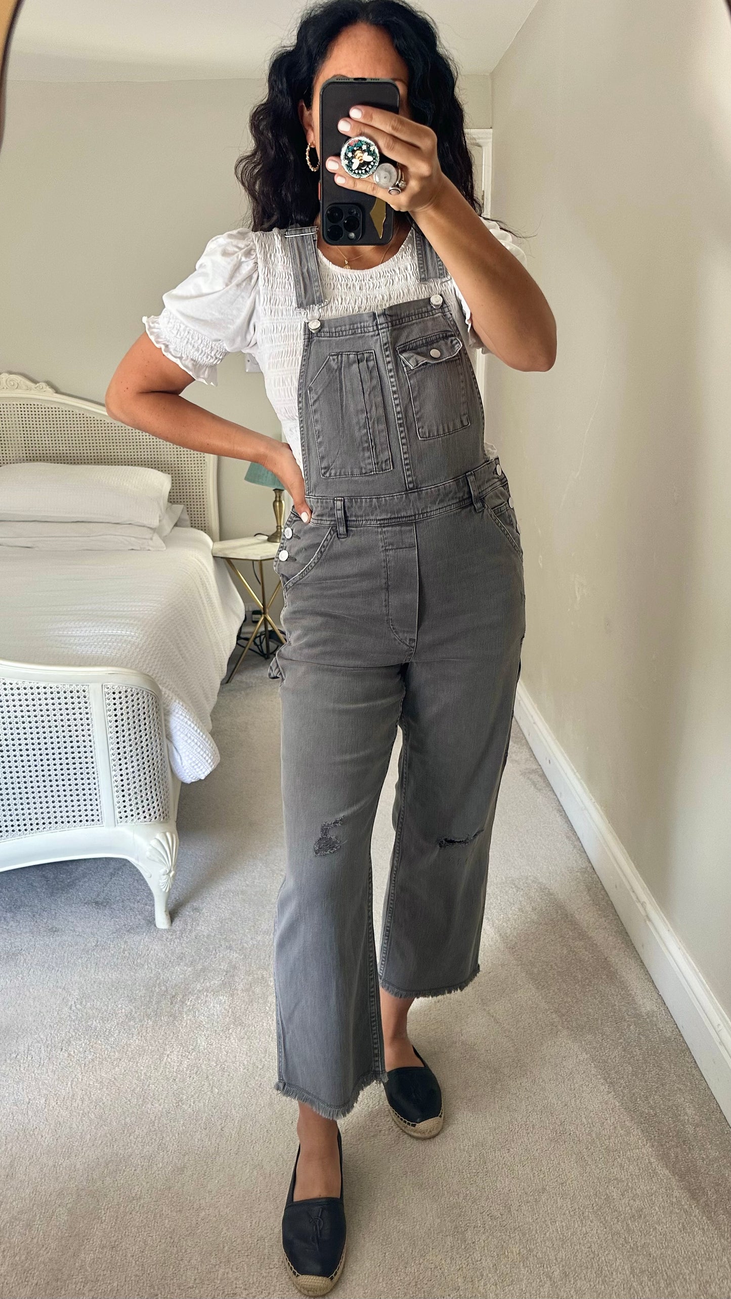 Pilcro @ Anthropologie light grey denim jeans dungarees jumpsuit small medium UK 8 10 vgc