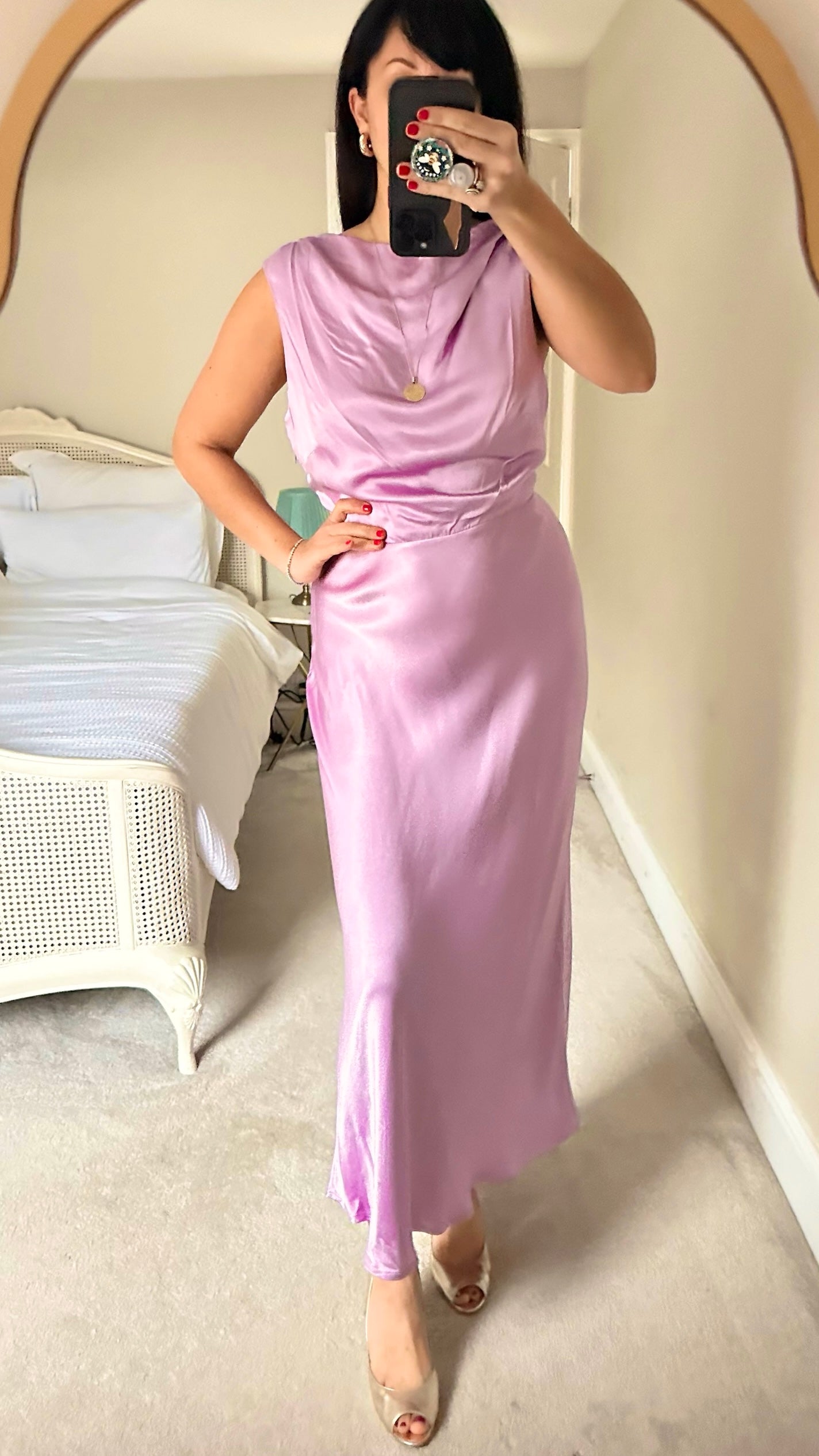 Nobody’s child lilac cowl neck satin maxi dress wedding guest event extra large XL UK 14 vgc midi