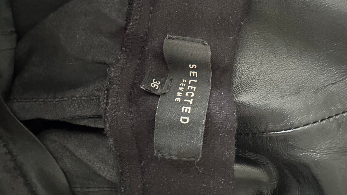 Selected Femme black lambs leather stretch leggings trousers small UK 8 vgc tall