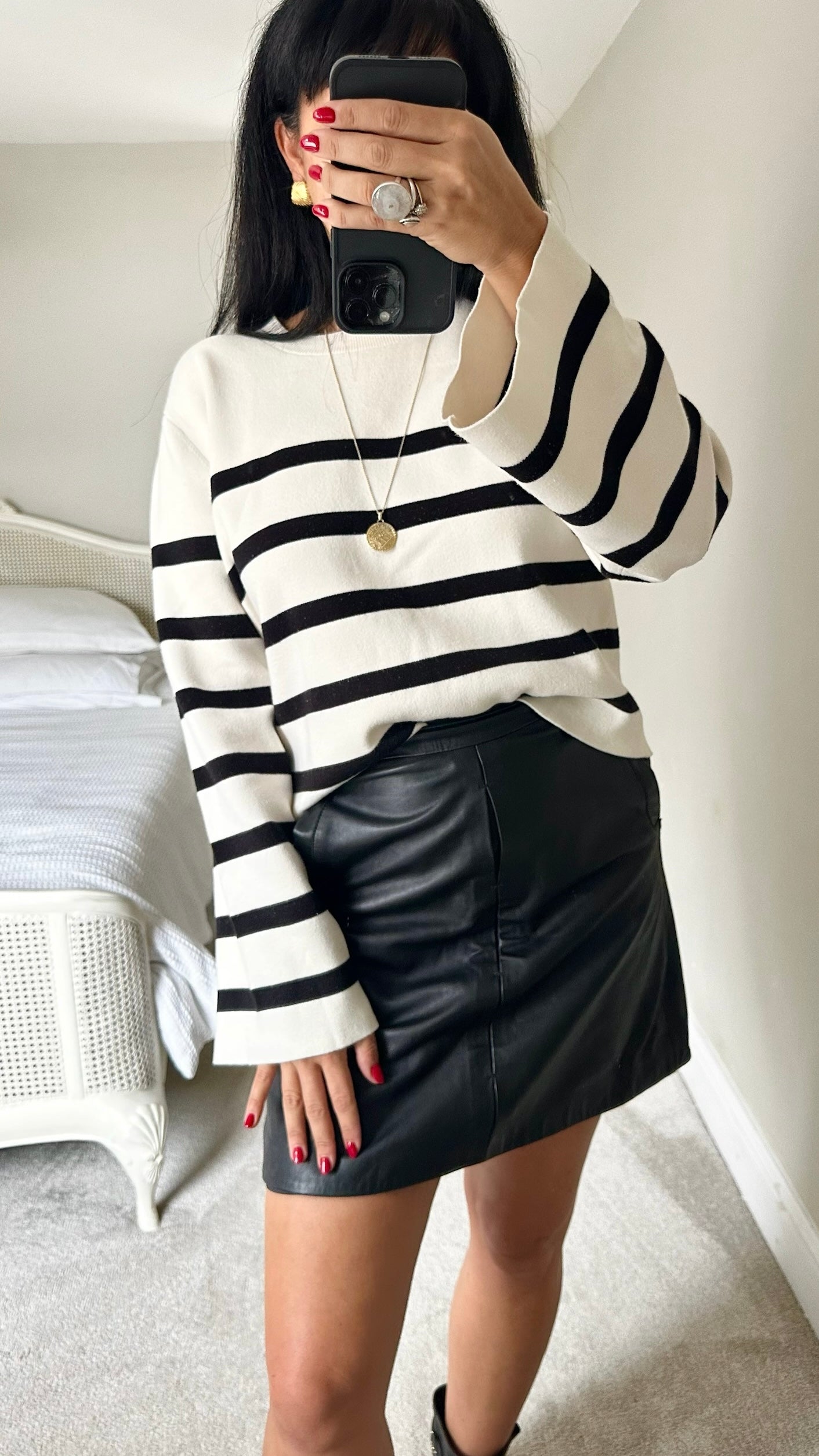 & other stories white black stripe swing knitted jumper small UK 8-10 vgc