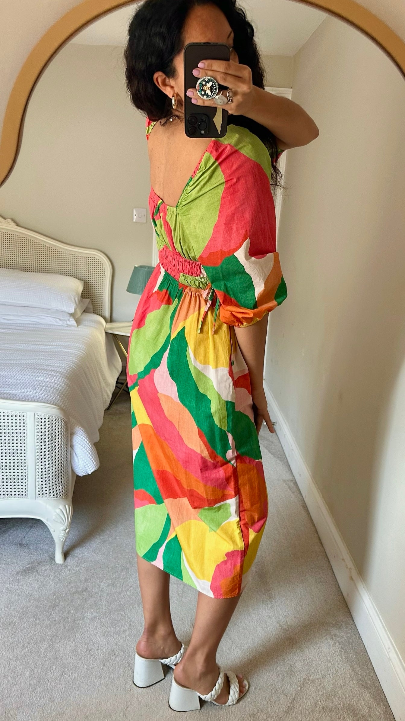 Nobody’s child multicolour abstract print midi dress wedding guest small medium SM UK 8-10 excellent condition