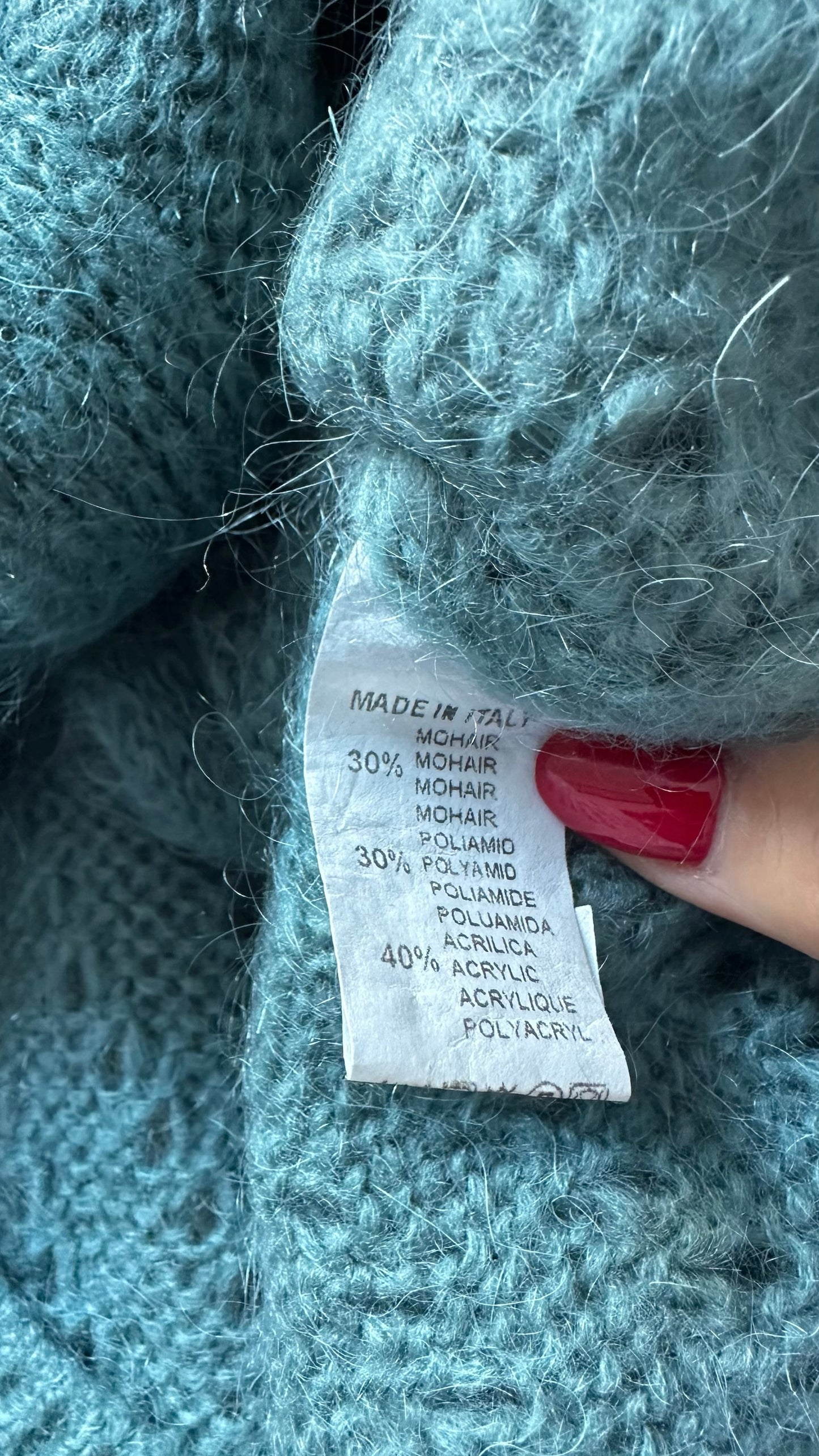 Maelys teal turquoise blue crotchet knit mohair blend button up cardigan medium large ML UK 10-12 excellent used condition
