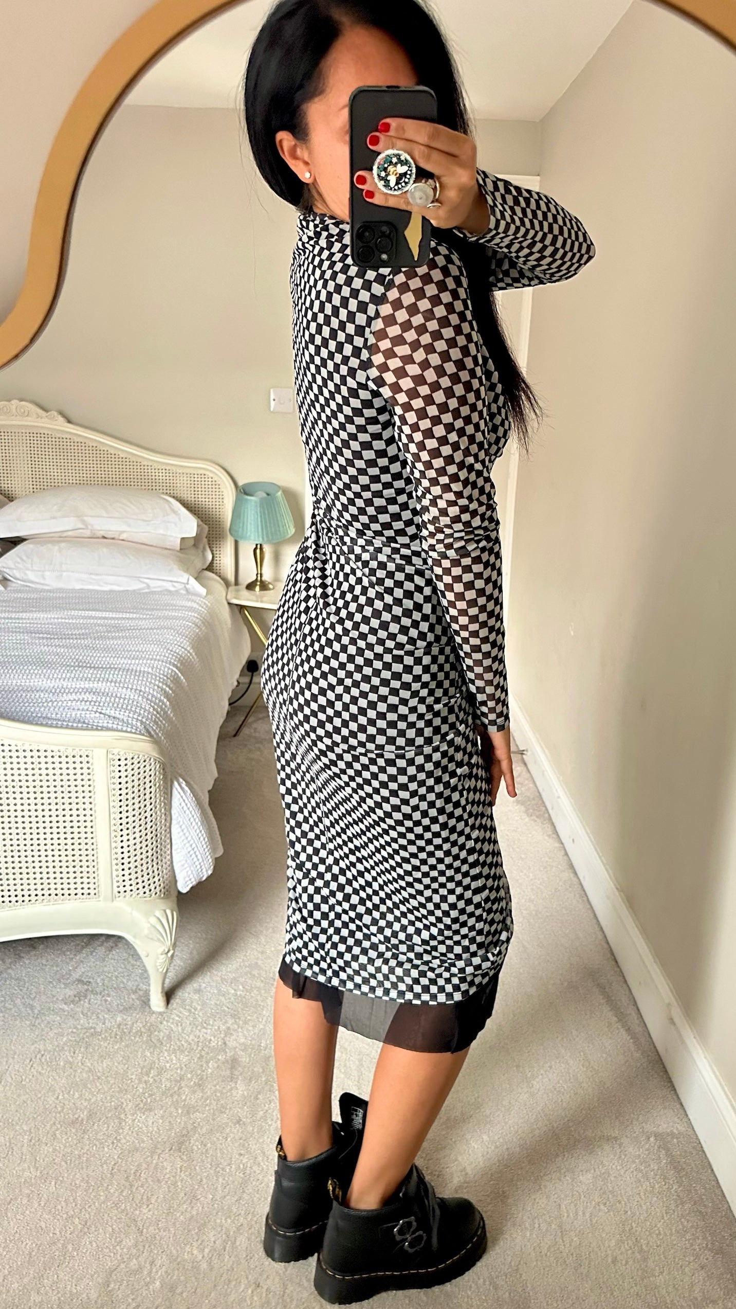& other stories black white gingham check midi dress large UK 12 vgc w25