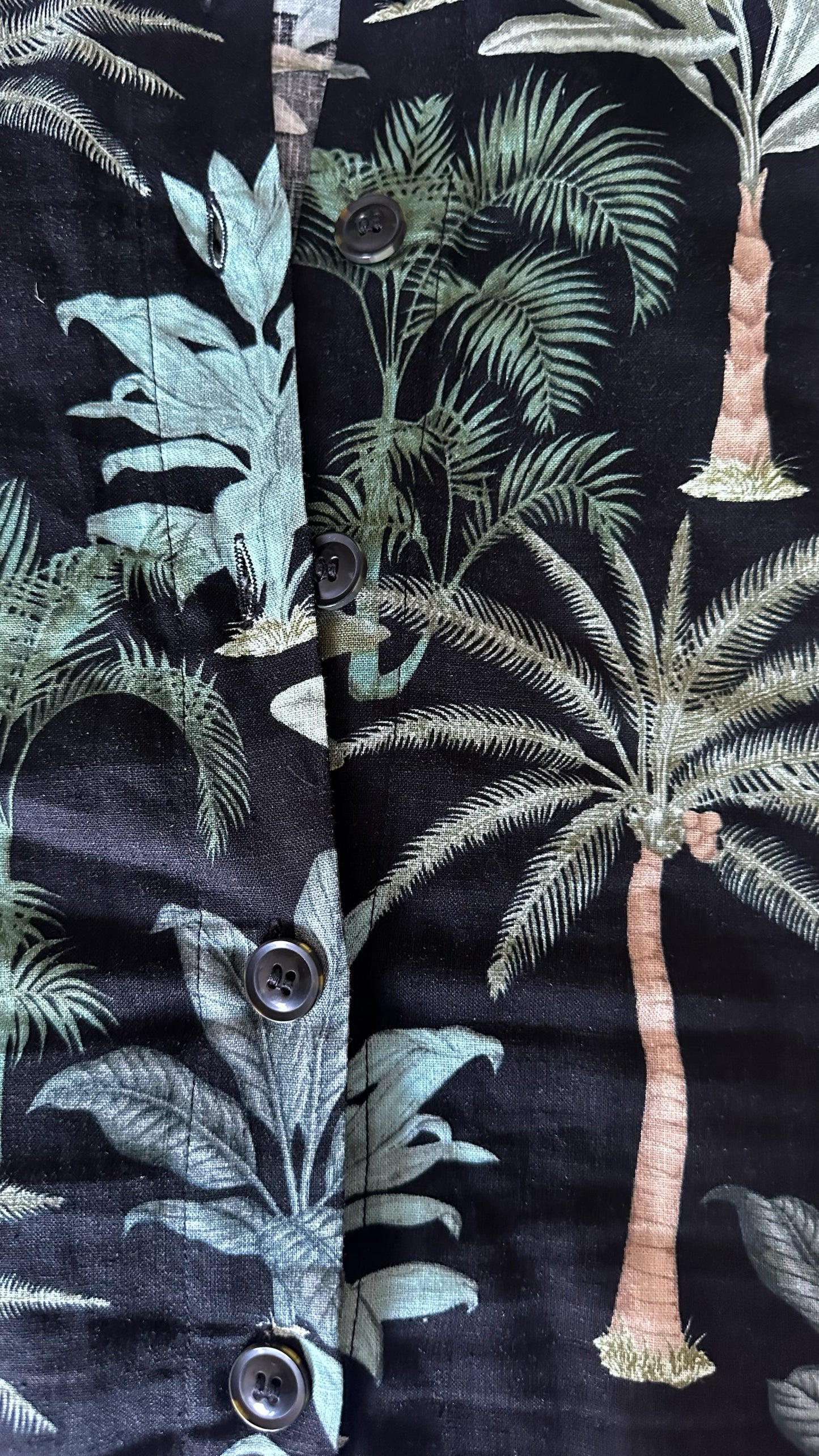 Warehouse black green jungle palm tree print linen mini sundress small UK 8 vgc