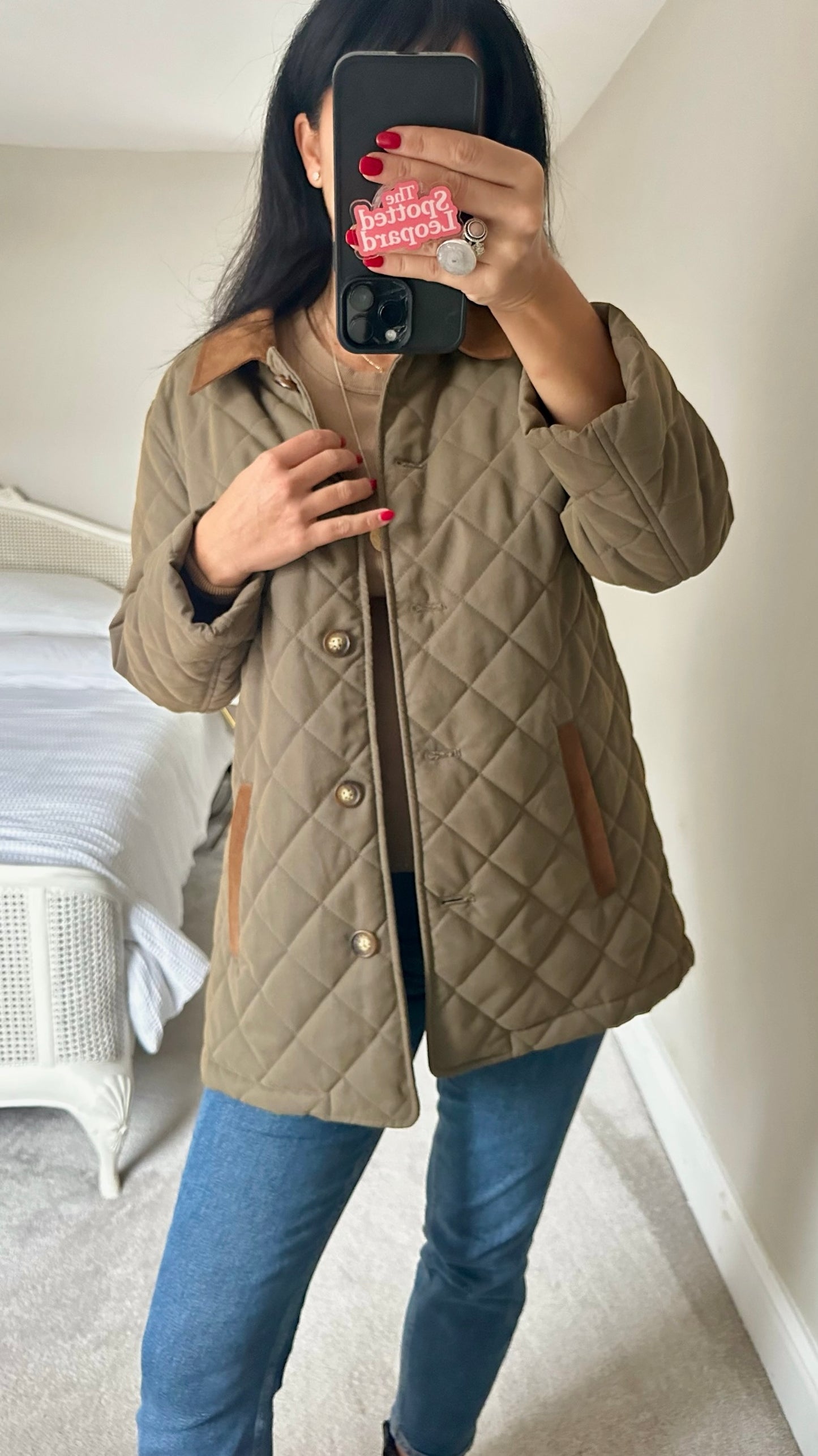 Orvis khaki green quilted barn style jacket coat UK 10 vgc