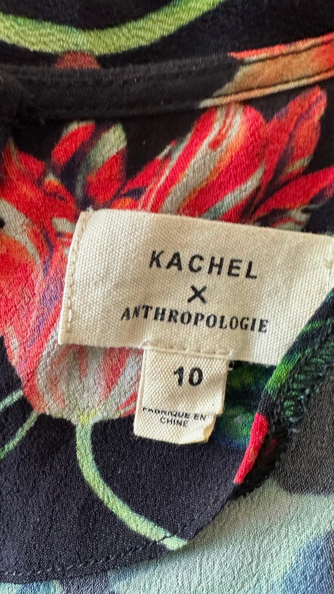 Anthropologie black red white floral print midaxi dress wedding guest event medium M UK 10 vgc