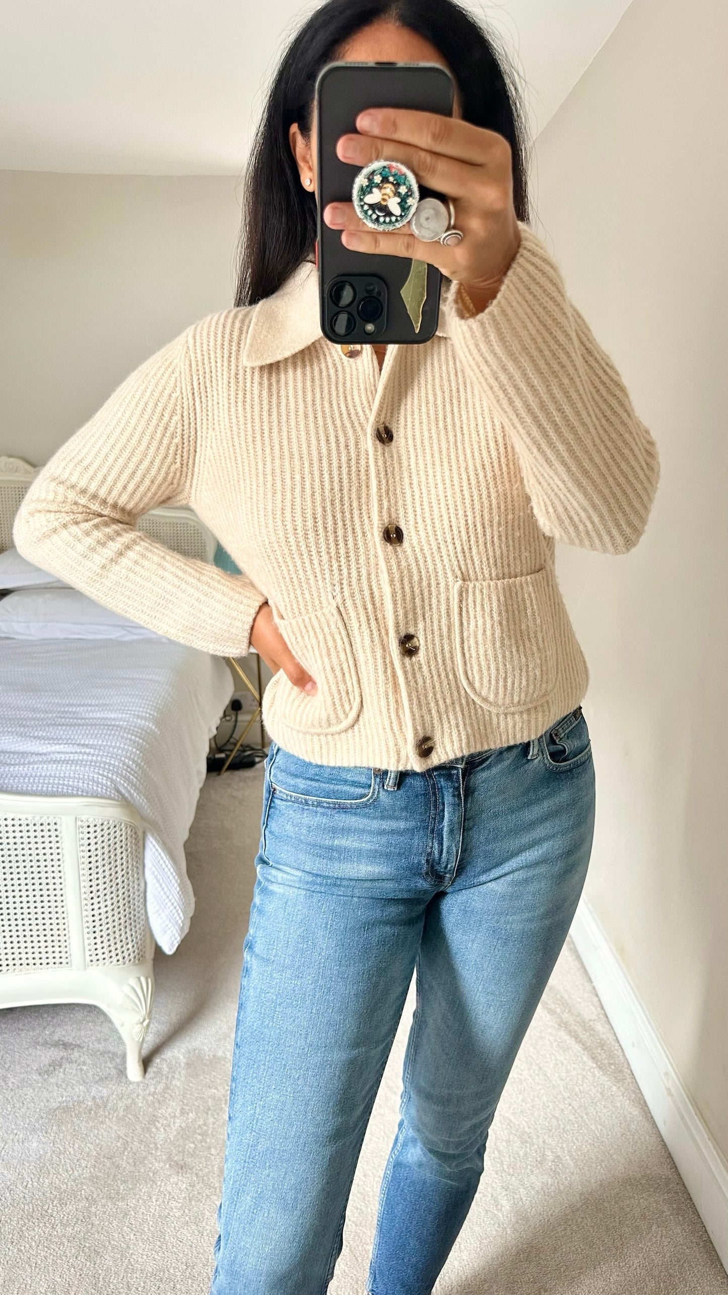 Mango cream beige chunky knit jumper cardigan medium M UK 10 excellent used condition W25