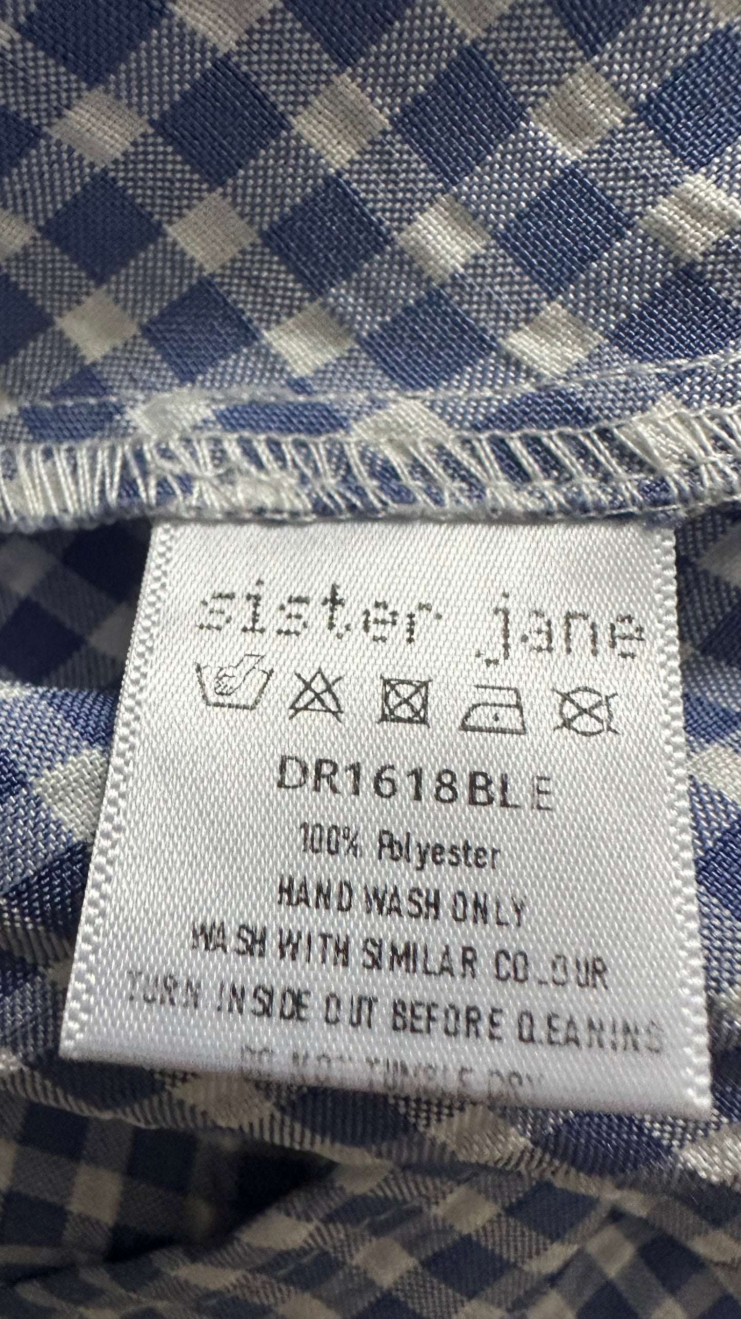 Sister Jane light blue white gingham check mini puff sleeve dress medium UK 10-12 vgc