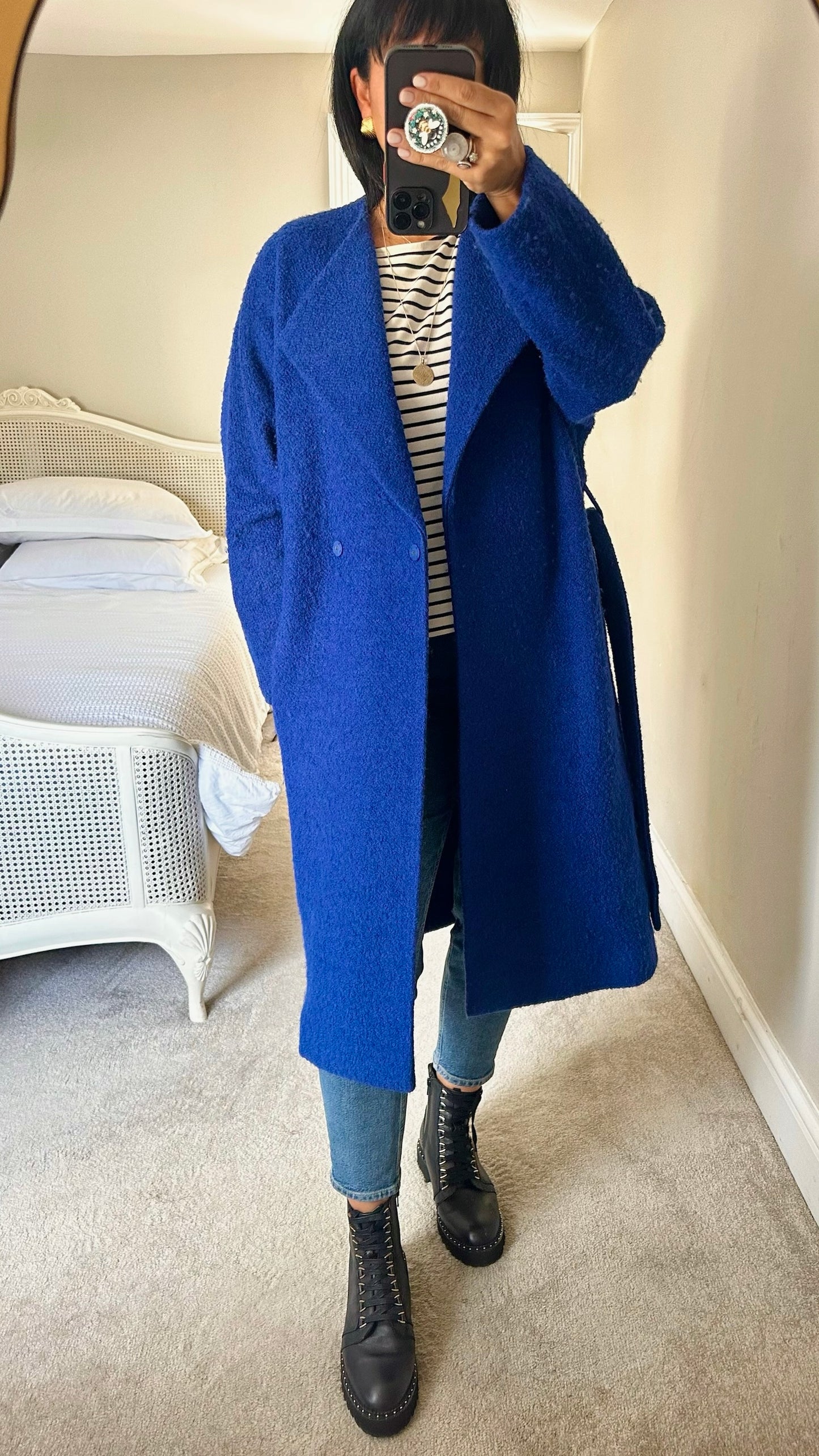 & other stories cobalt blue wool blend long line winter coat jacket medium UK 10-12 vgc w25