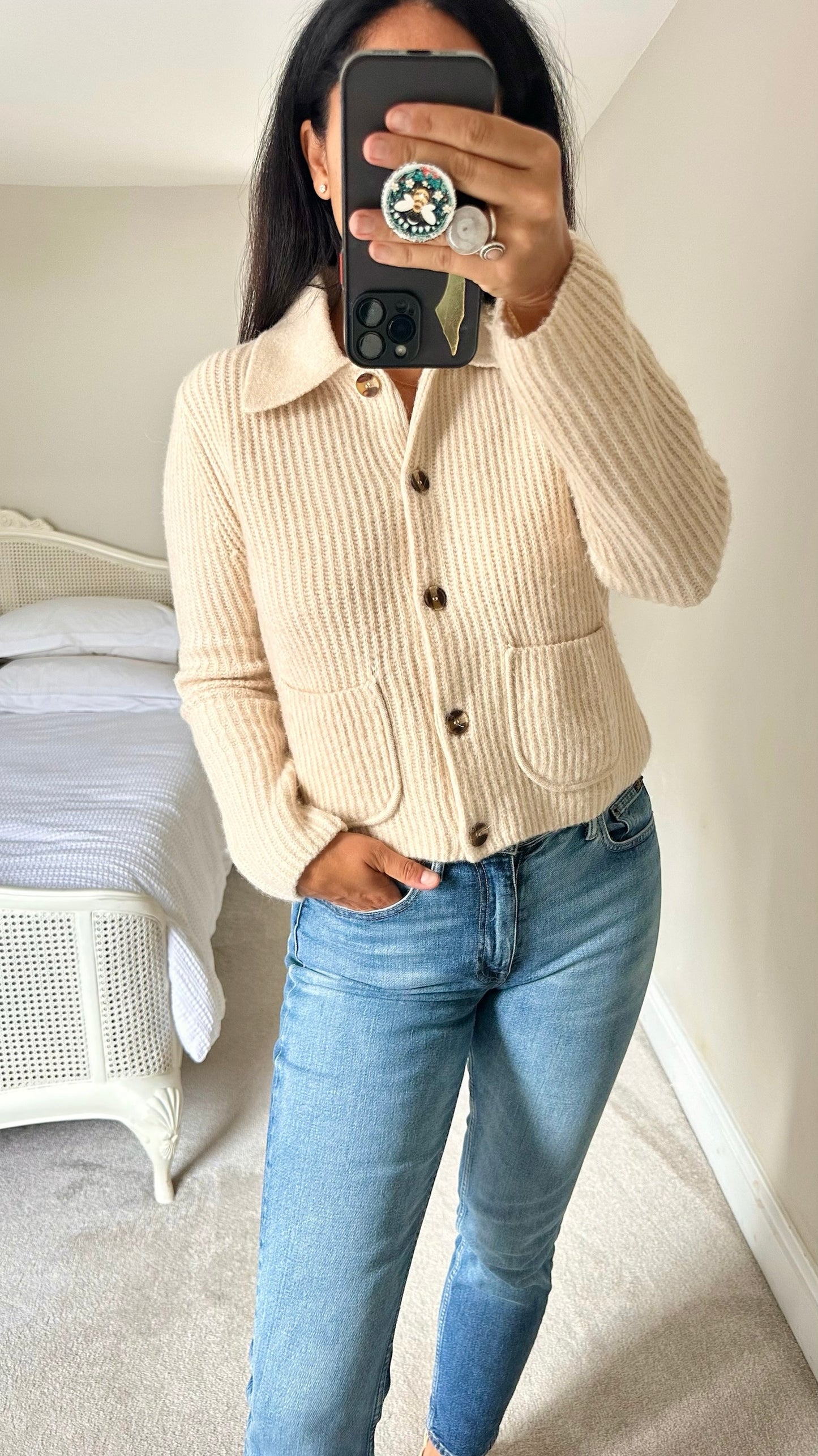 Mango cream beige chunky knit jumper cardigan medium M UK 10 excellent used condition W25