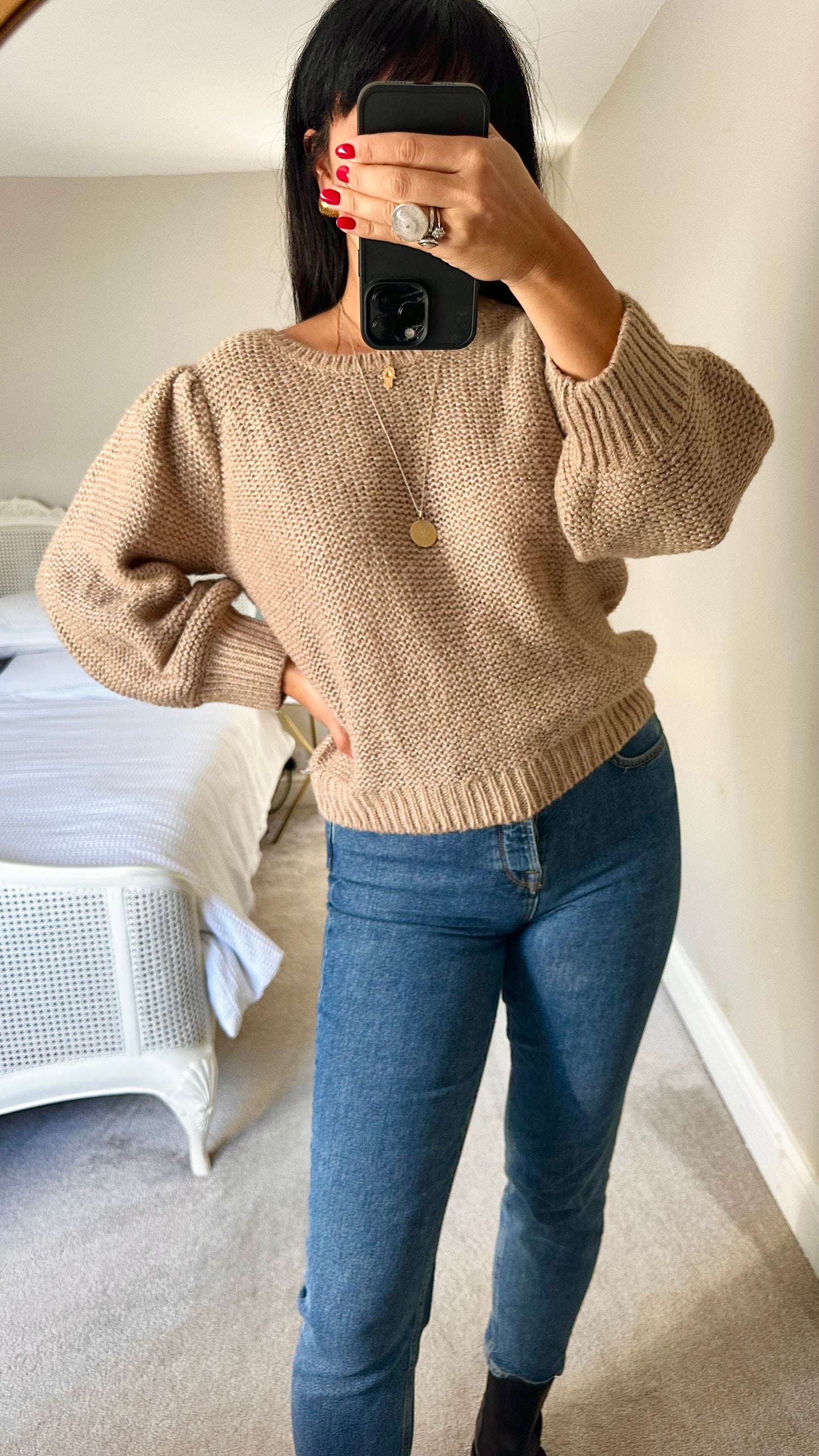 Ichi metallic beige  knitted jumper large L UK 12-14 excellent used condition