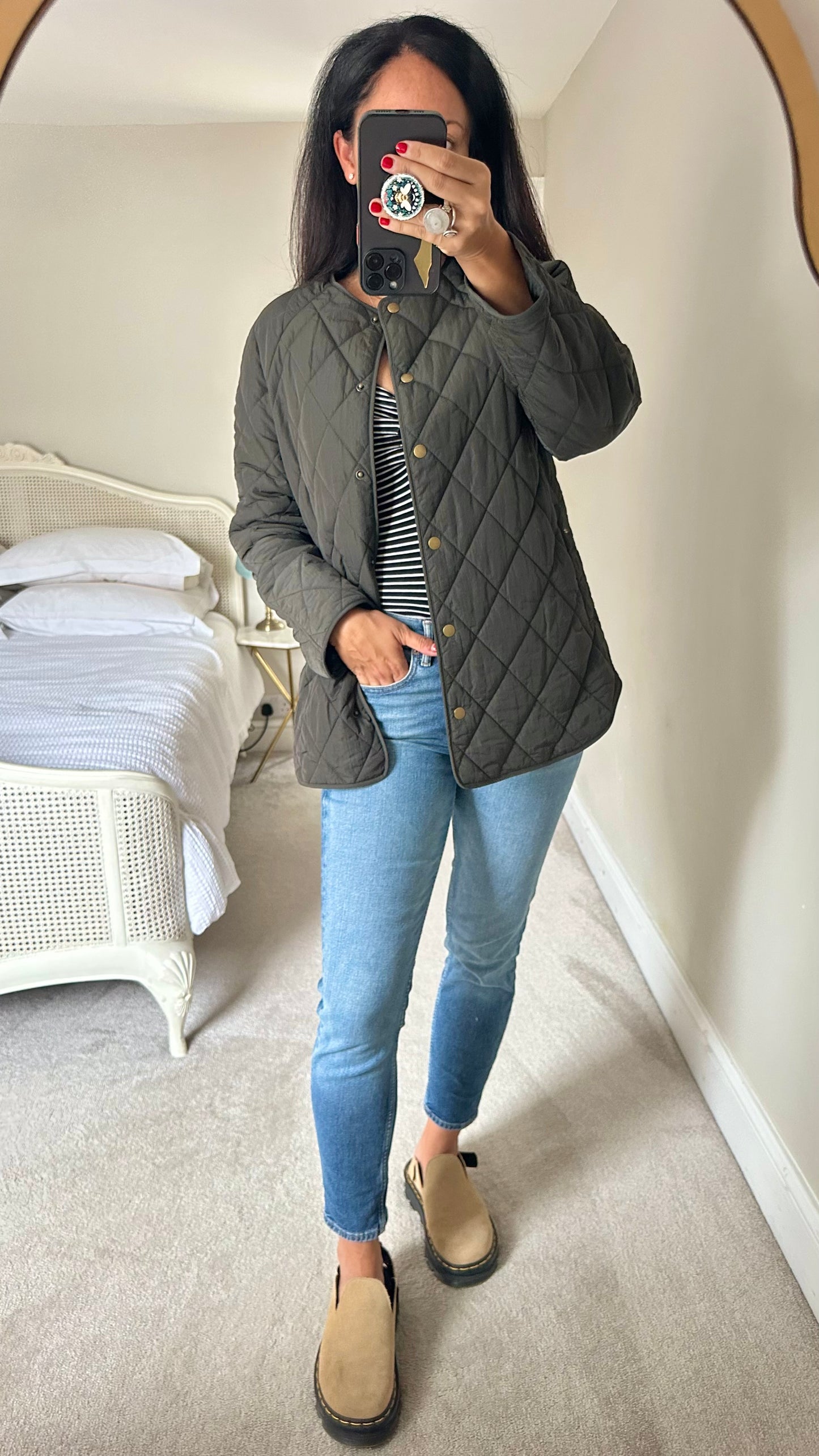 & other stories khaki green quilted jacket coat small UK 6 8 vgc w25