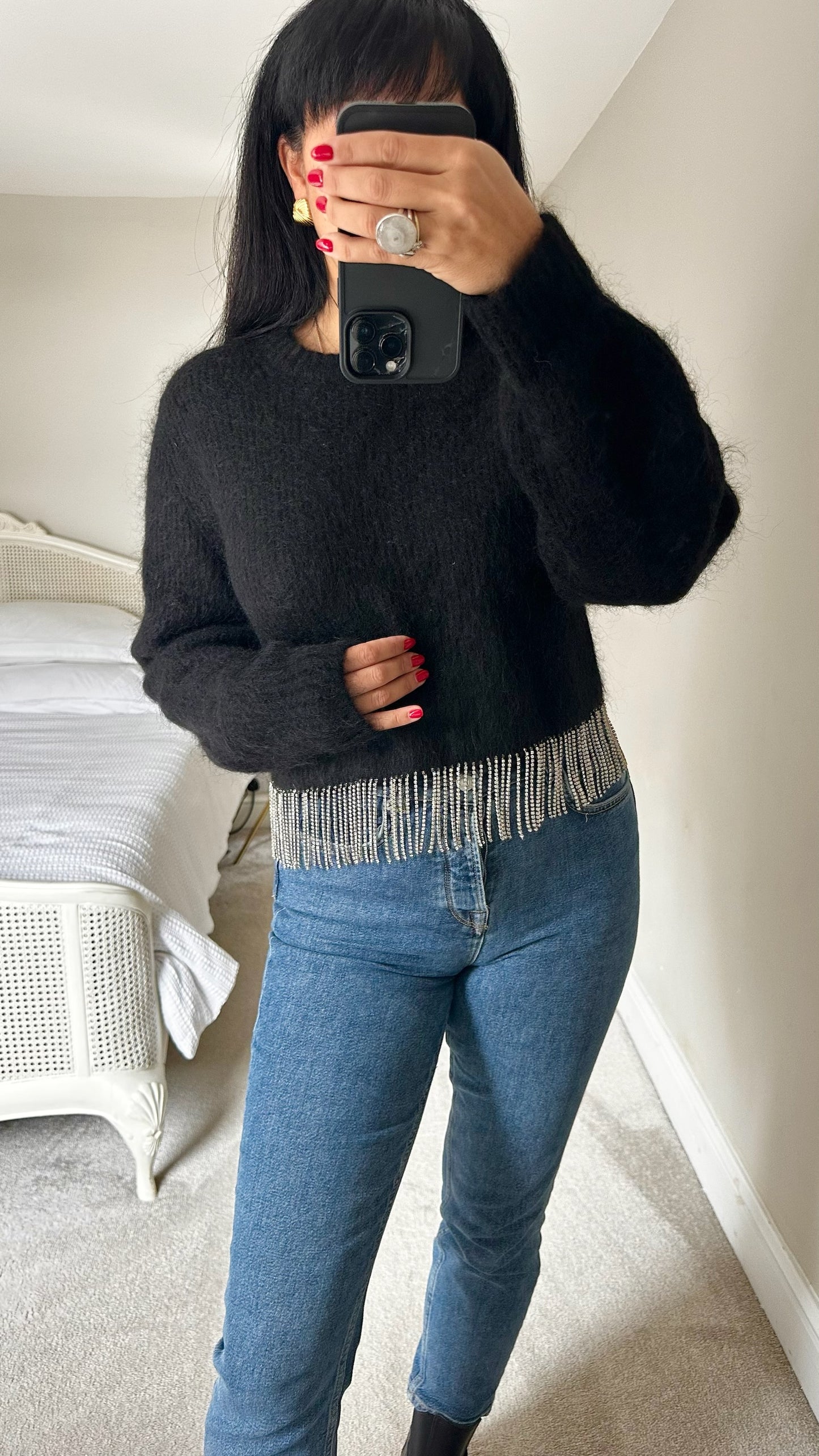 & other stories black mohair blend diamante evening jumper medium UK 10-12 vgc