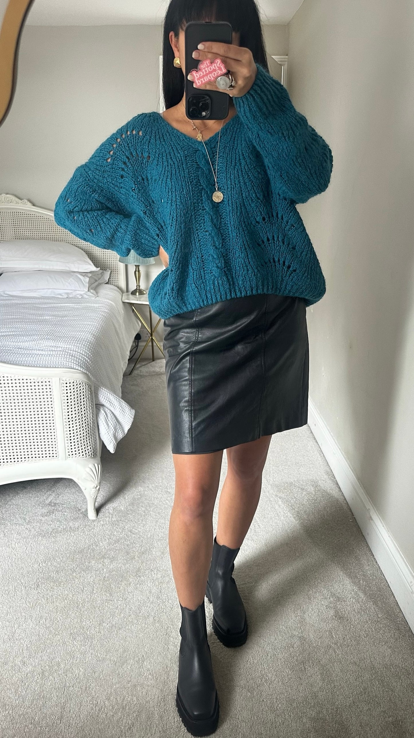 Selected femme black lambs leather mini skirt large UK 12 vgc