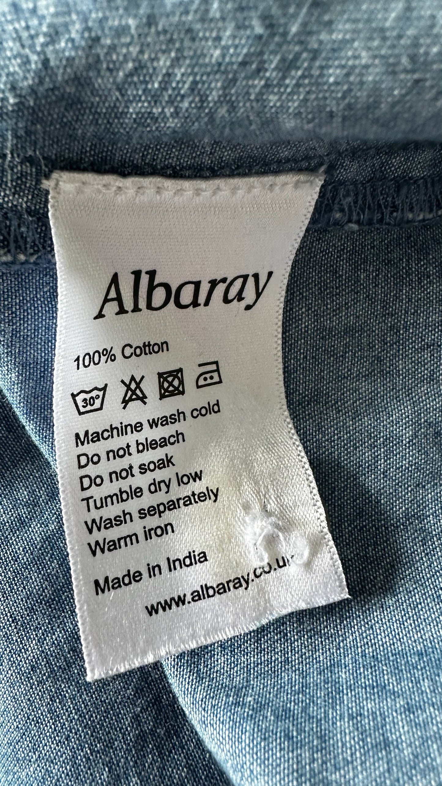 Albaray light blue denim button up mini shirt dress medium UK 12 vgc