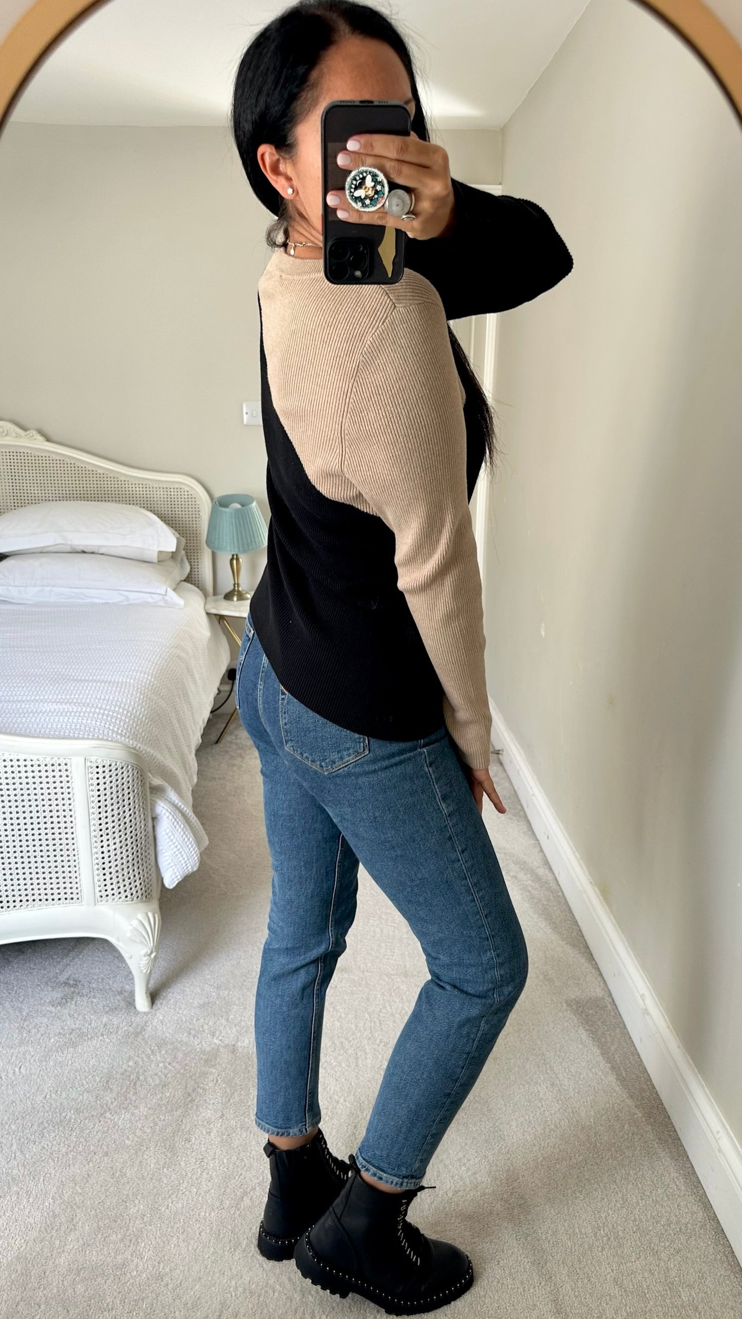 Mint velvet black beige contrast knitted jumper long sleeve top jumper extra large XL UK 14 excellent used condition