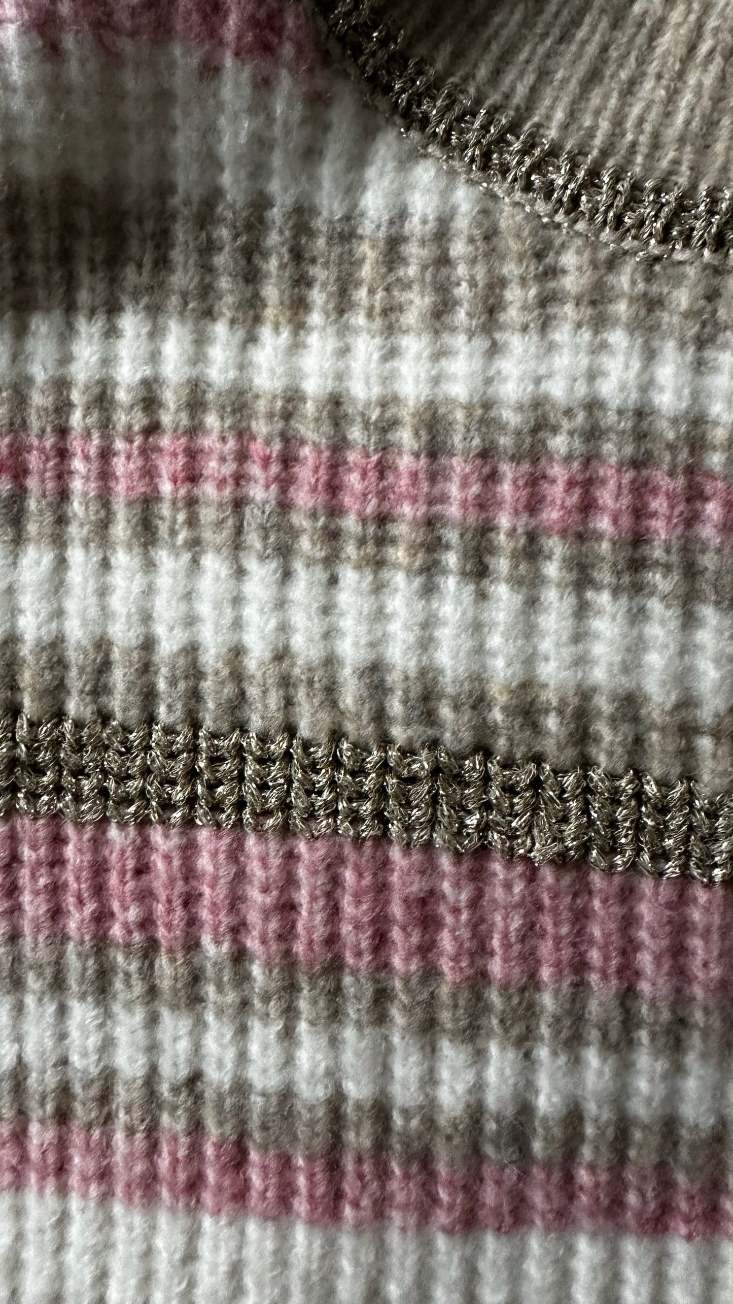 Oliver bonas pink cream white stripe shimmer knitted jumper small UK 8-10 vgc