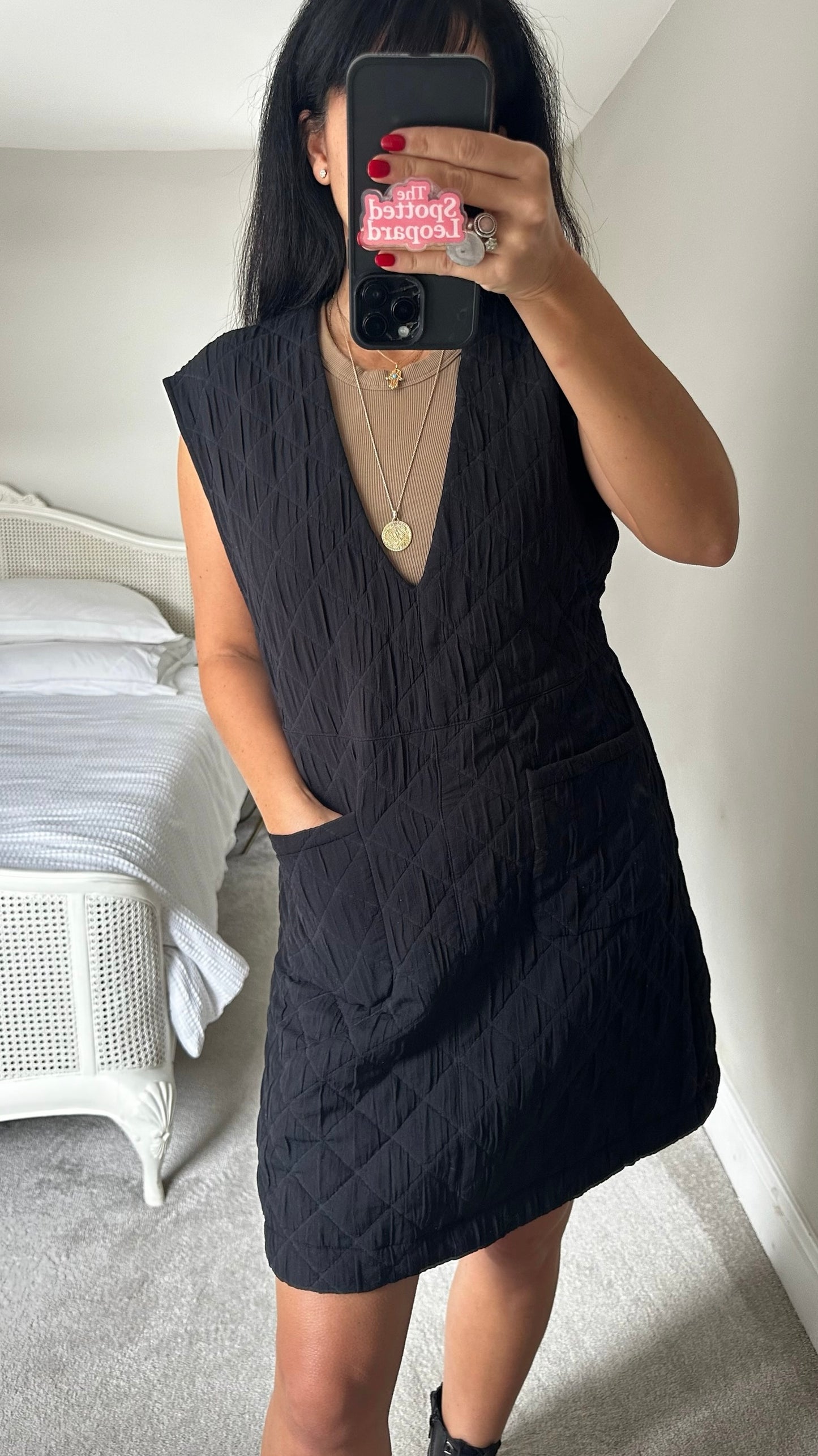 & other stories black quilted casual mini winter dress UK 14 vgc