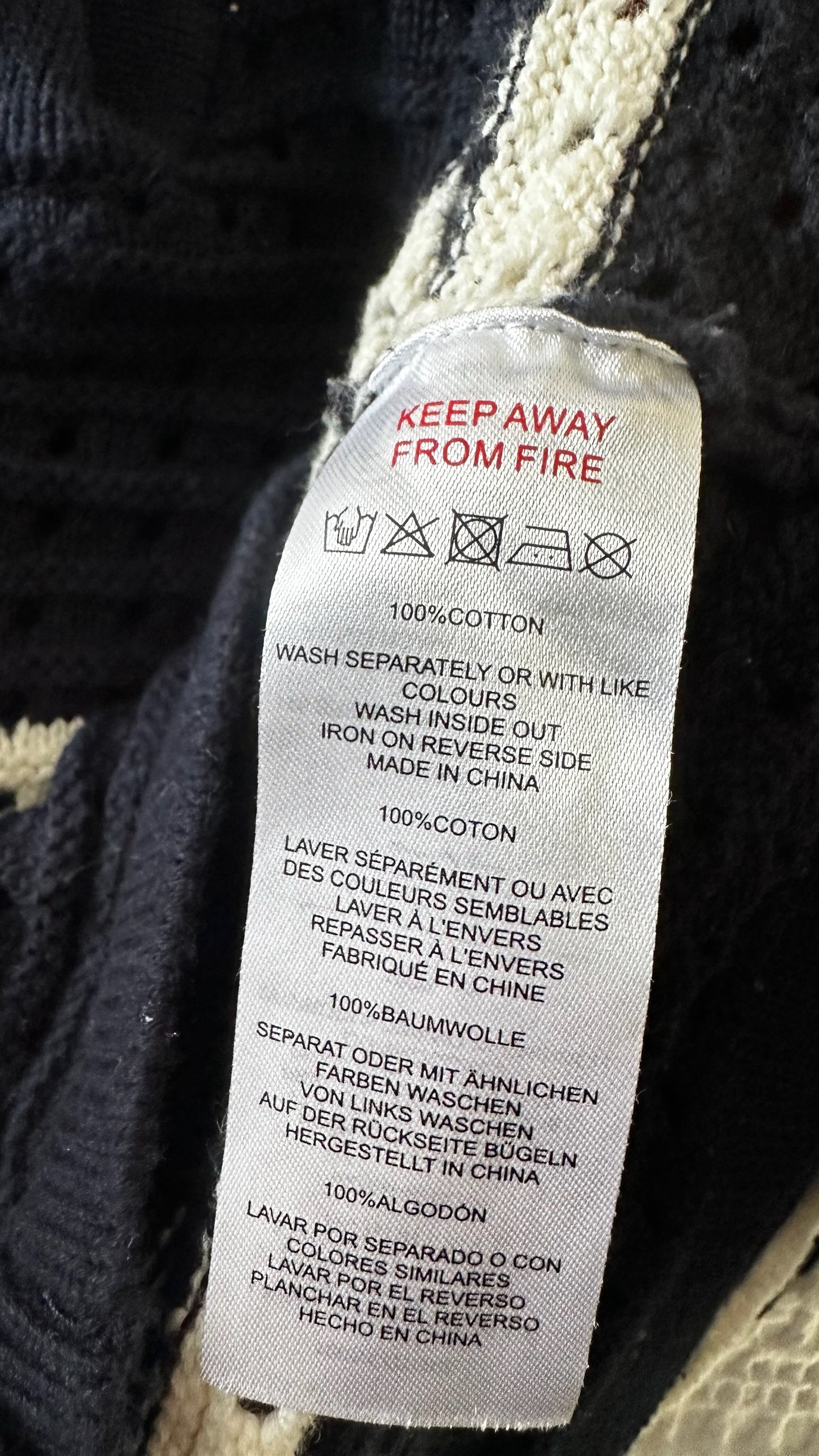 Anthropologie navy blue white stripe crochet knitted cardigan extra large UK 14 vgc XMS25