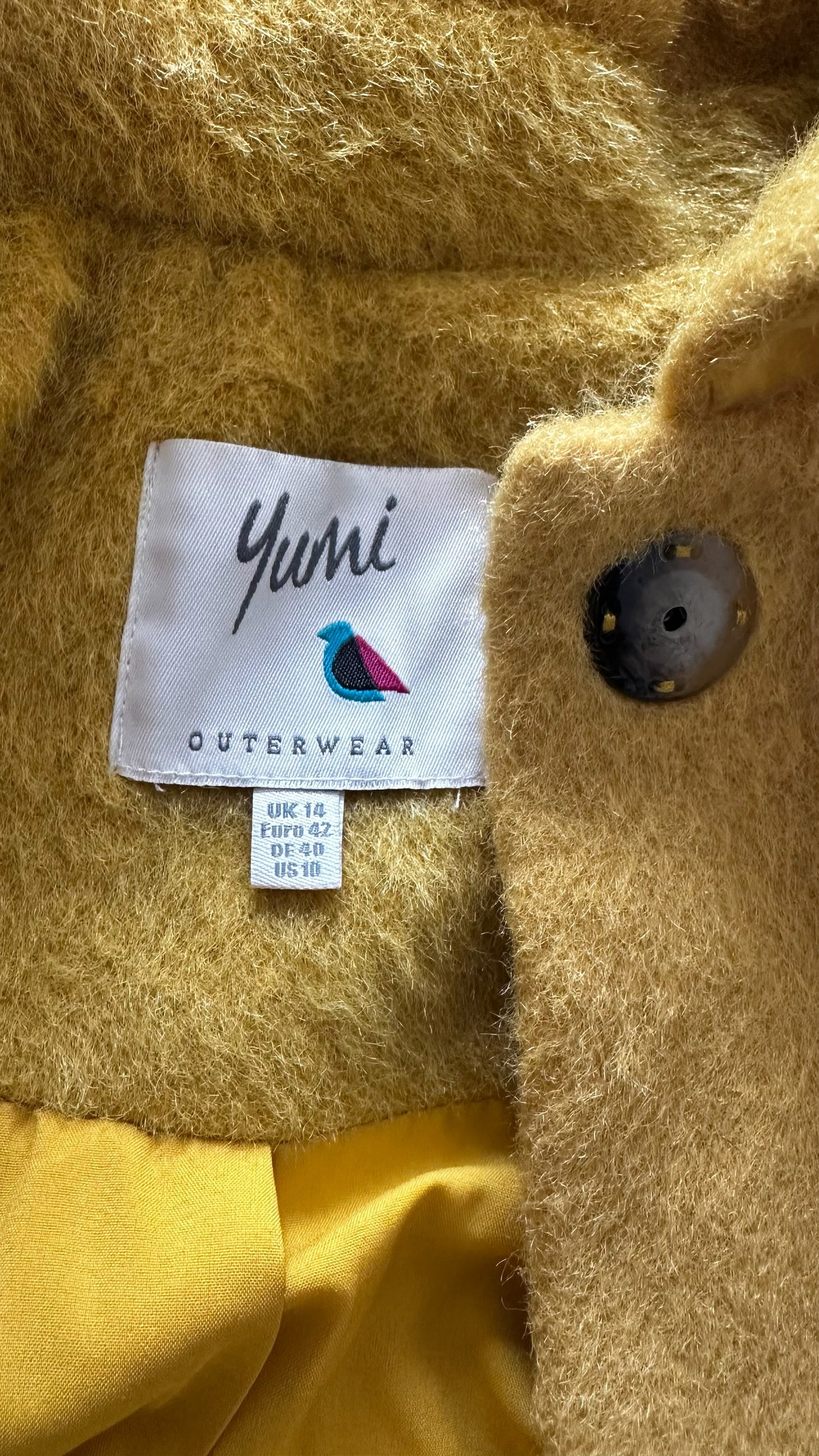 Yumi mustard orange yellow coat large UK 12-14 vgc
