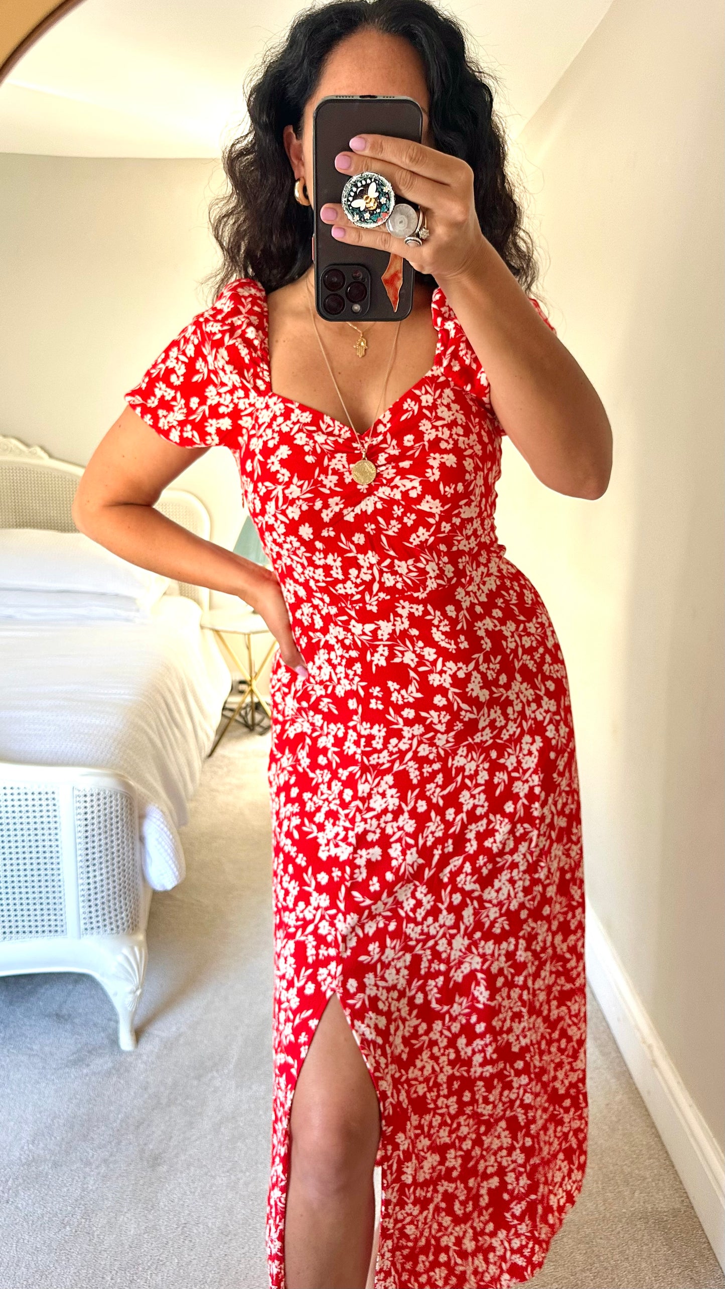 & other stories red white side split midi event dress medium UK 10 vgc
