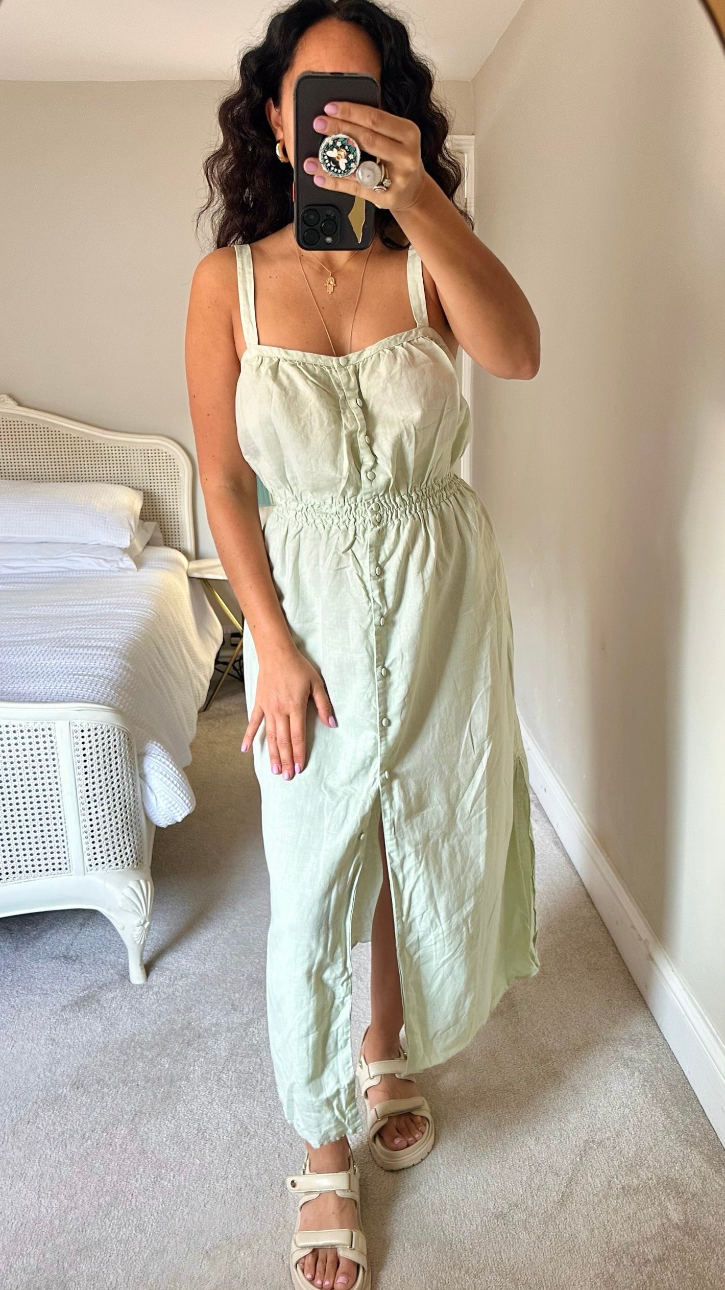 Zara light green button up maxi dress holiday extra large XL UK 14