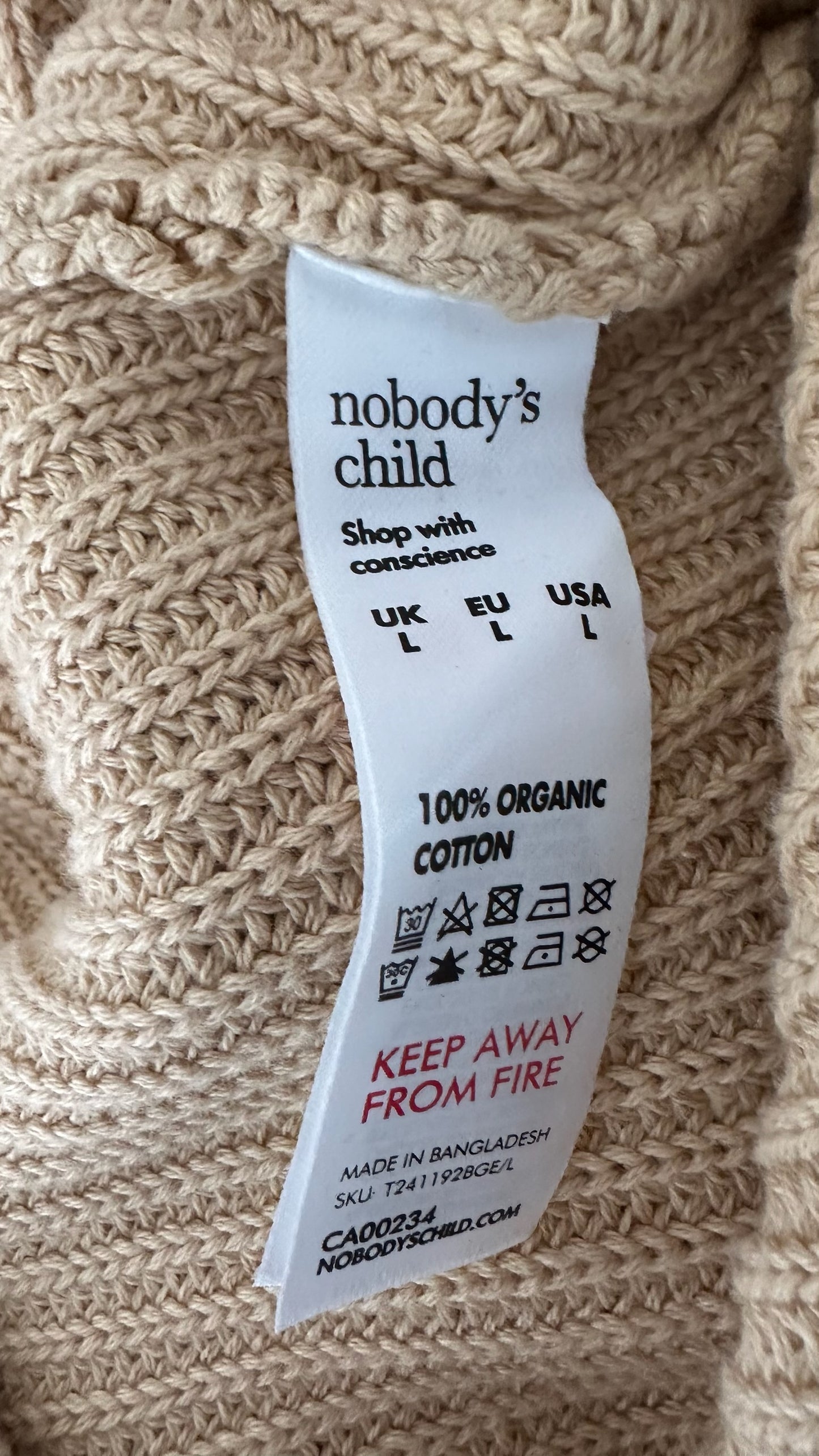 Nobody’s child cream knitted jumper cardigan large UK 12-14 vgc w25
