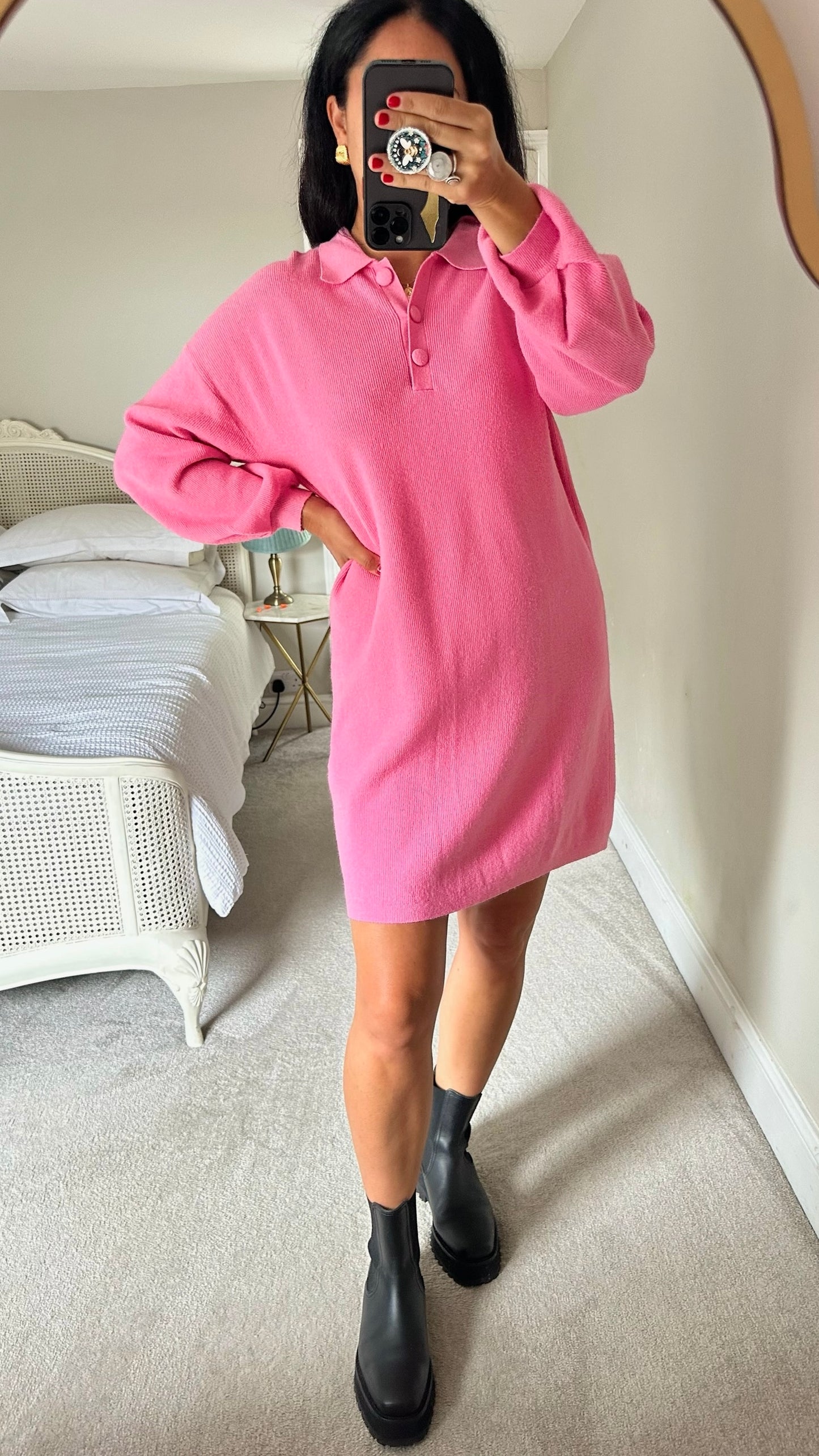 Oliver bonas candy pink knitted jumper dress large UK 12 vgc w25