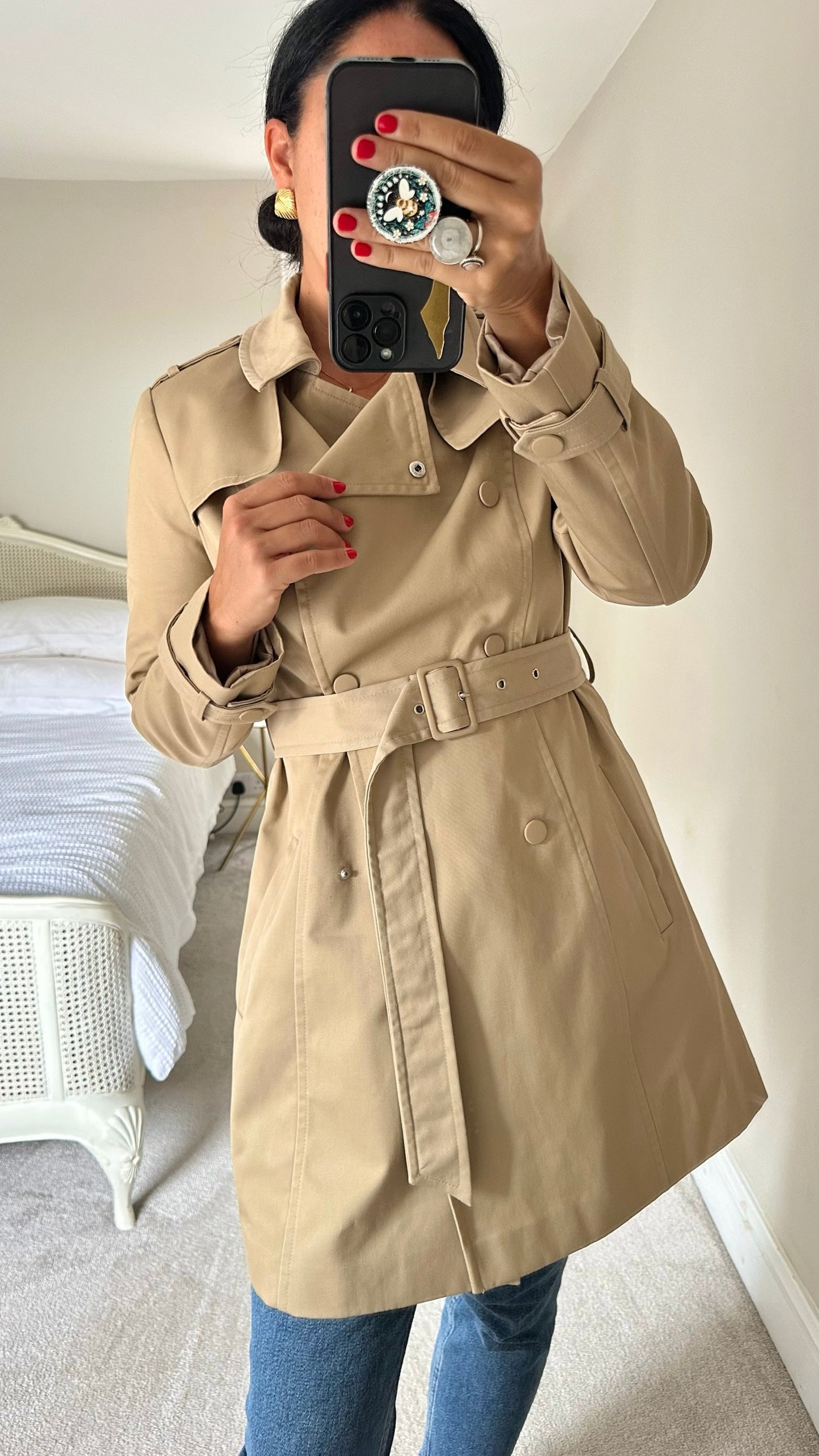 Warehouse beige trench coat mac coat jacket large UK 12 vgc w25