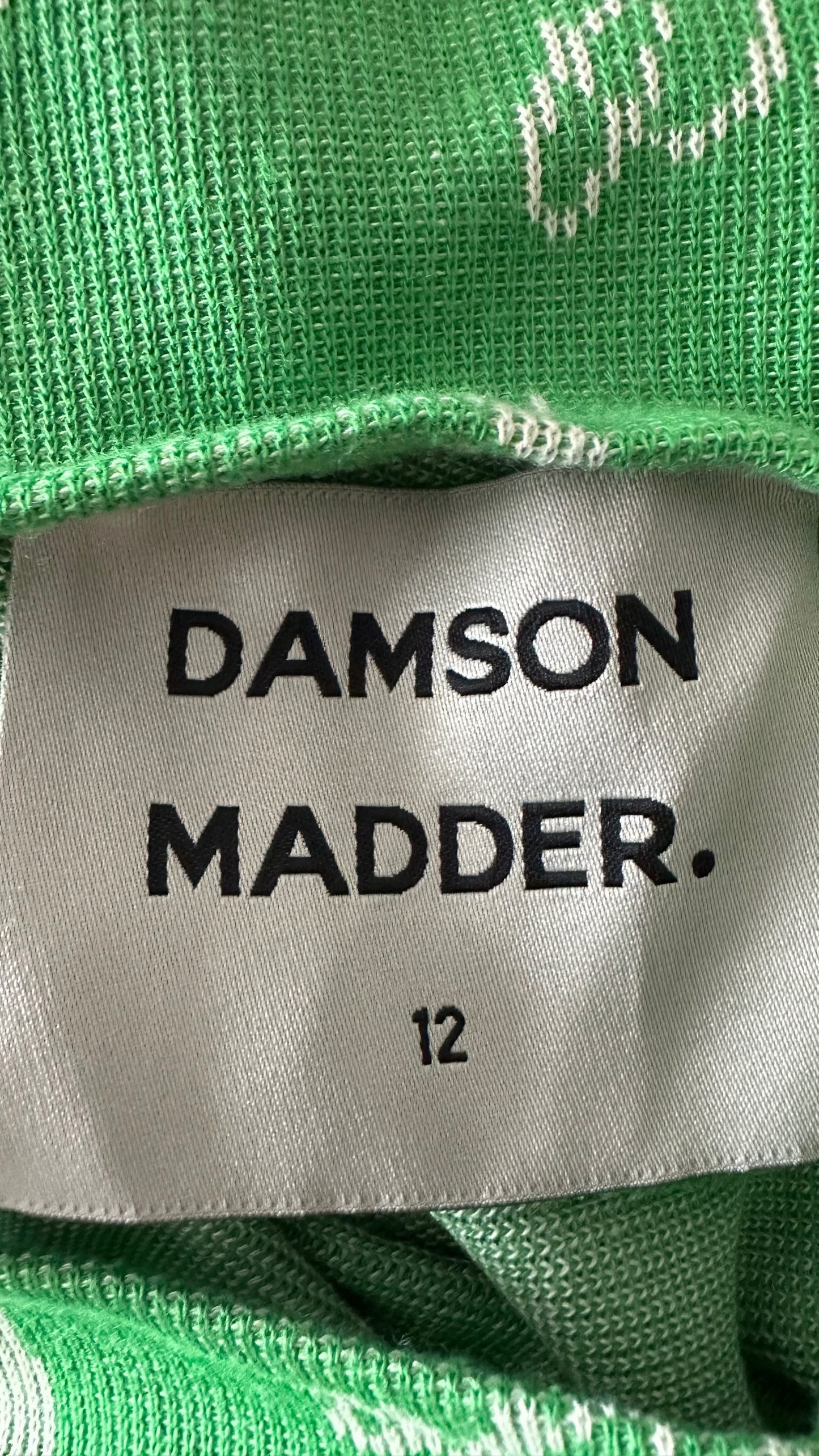 Damson madder green strapless backless holiday Italian print dress large UK 12 vgc