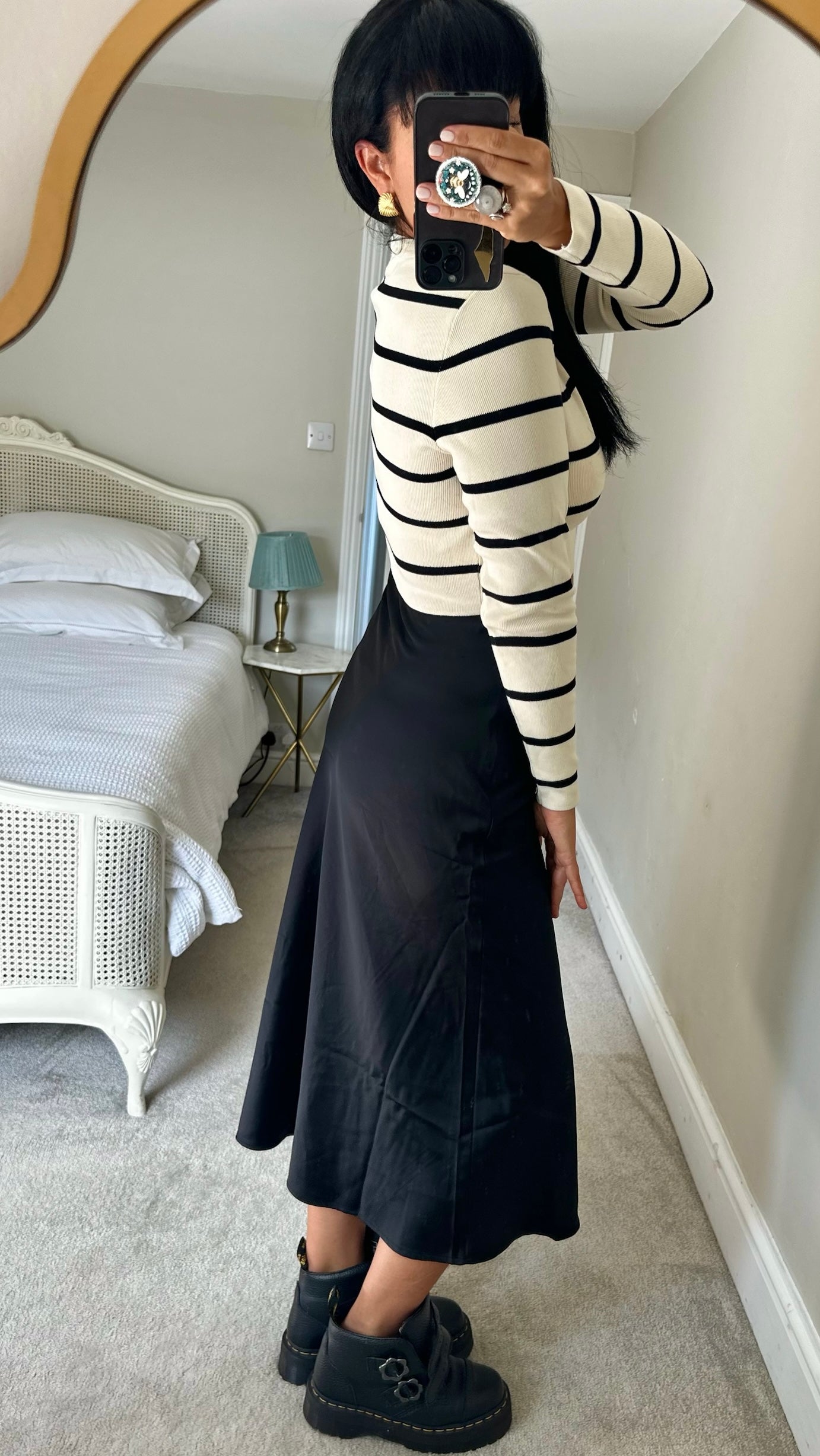 Selected femme @Anthropologie black satin midi skirt medium M UK 10-12 excellent used condition
