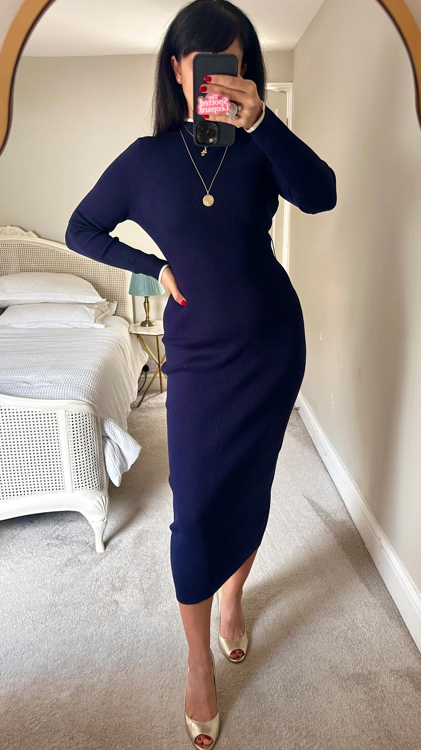 Forever New navy blue knitted jumper dress long midi large UK 12 vgc