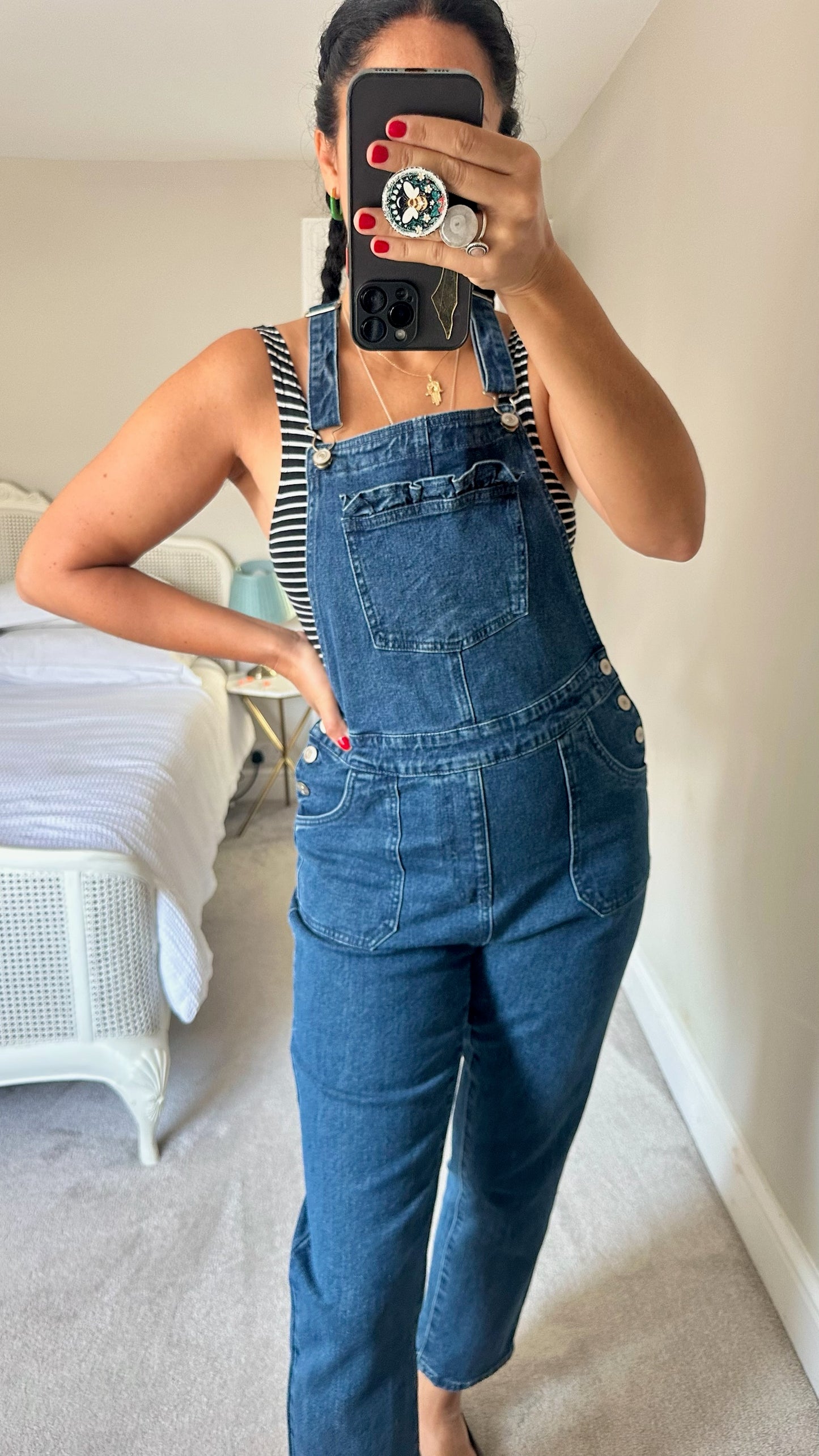 Oliver bonas dark blue denim jeans dungarees small UK 8 vgc w25