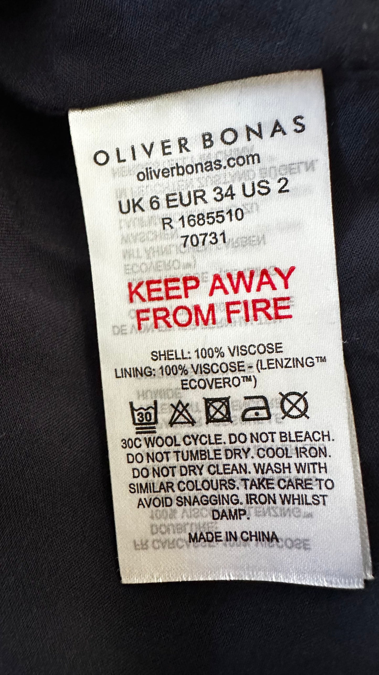 Oliver Bonas navy blue gingham check midi dress small UK 8 vgc