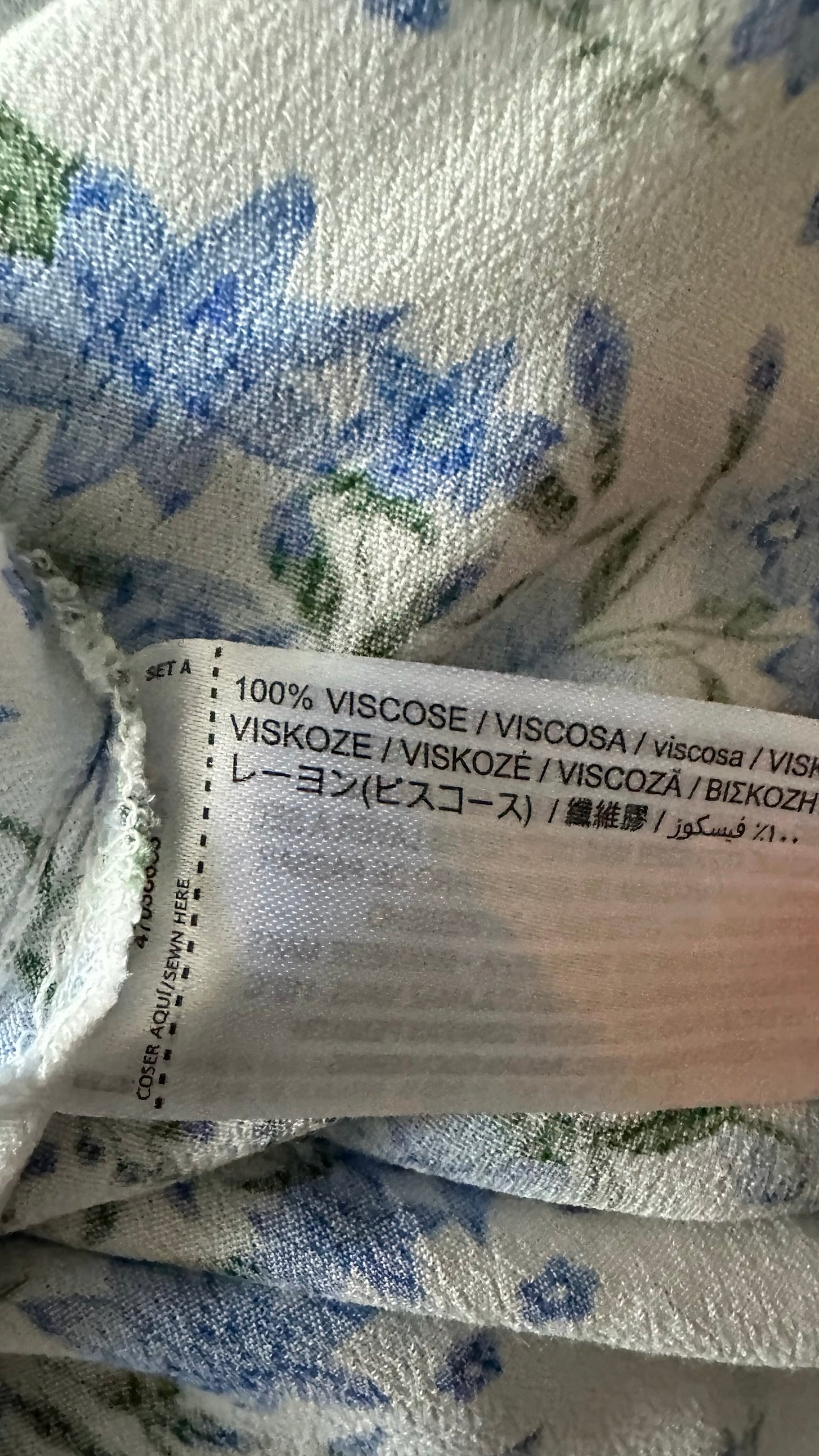 Mango blue white floral print frill neckline slip maxi dress event small UK 8-10 vgc