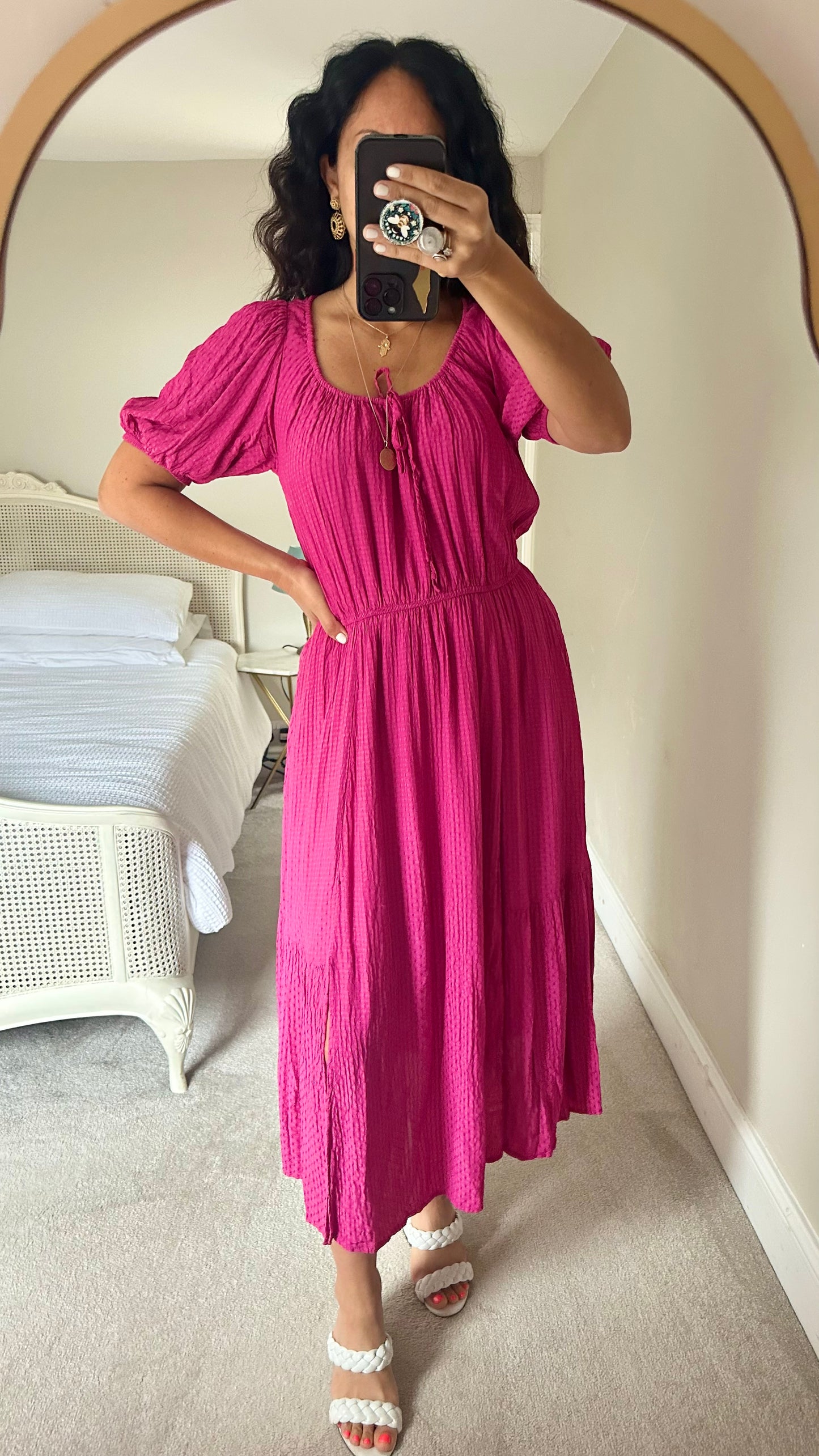 Oliver Bonas fuschia pink side split long dress medium large UK 10 12 vgc