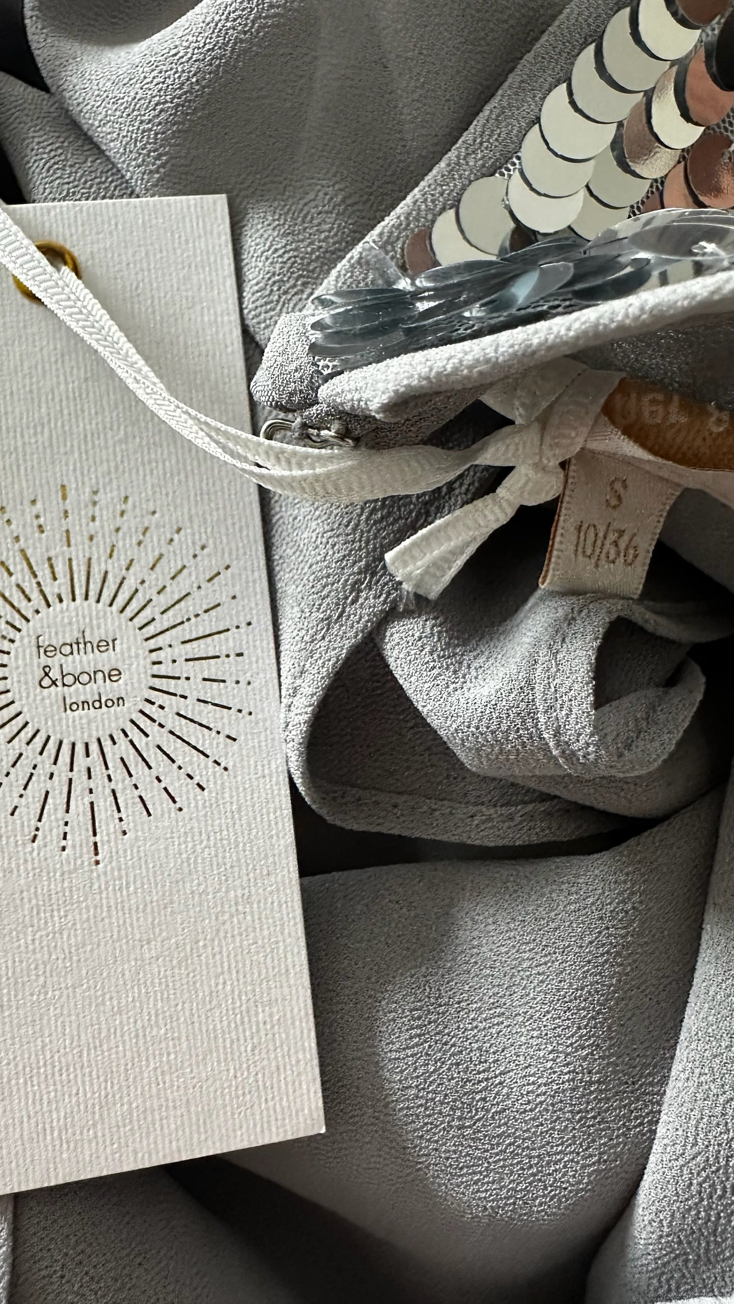 Feather & bone @ Anthropologie silver sequin event mini skirt medium UK 10 vgc XMS25