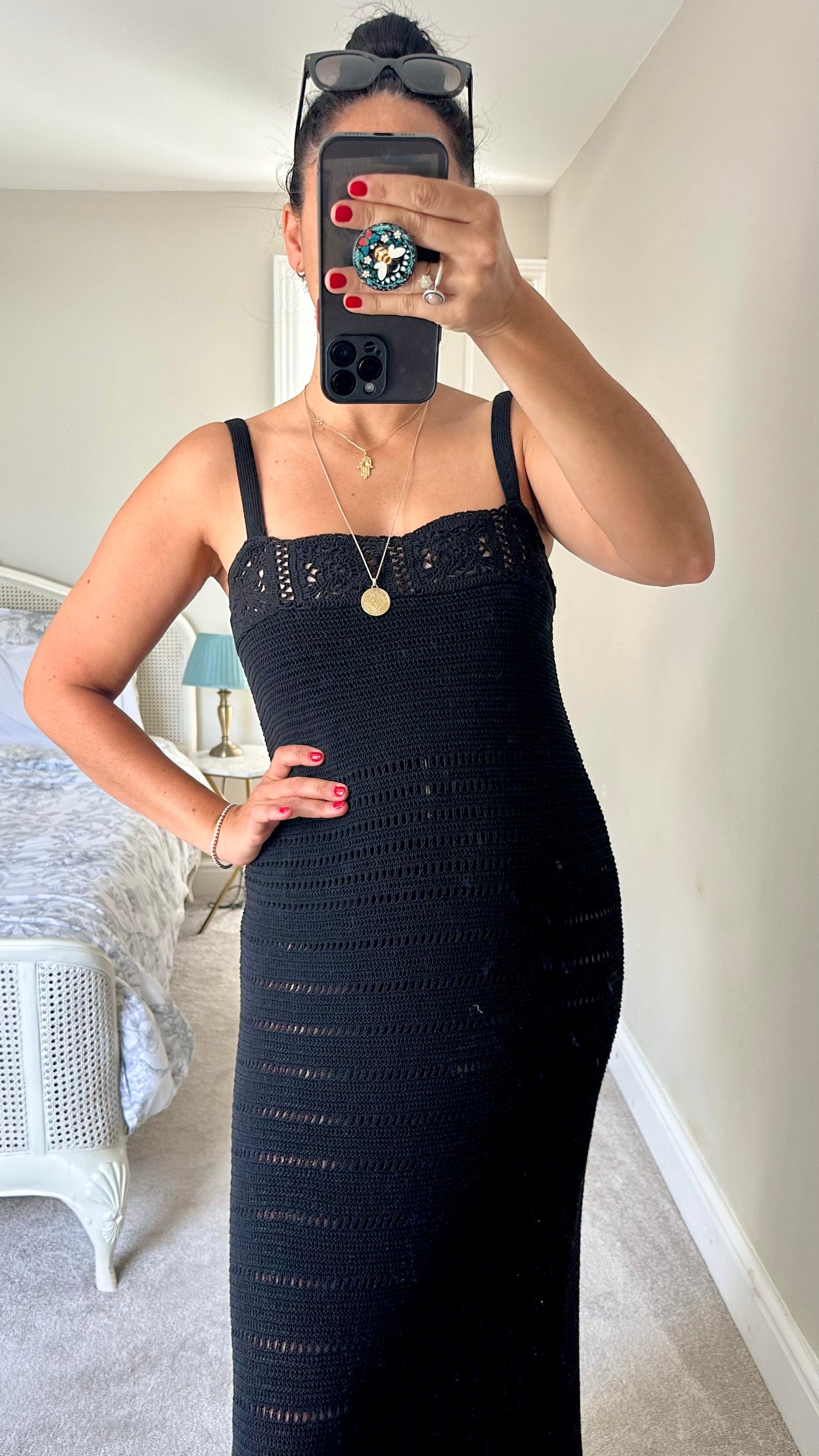 Zara black crochet maxi long dress small medium UK 8 10 12 new