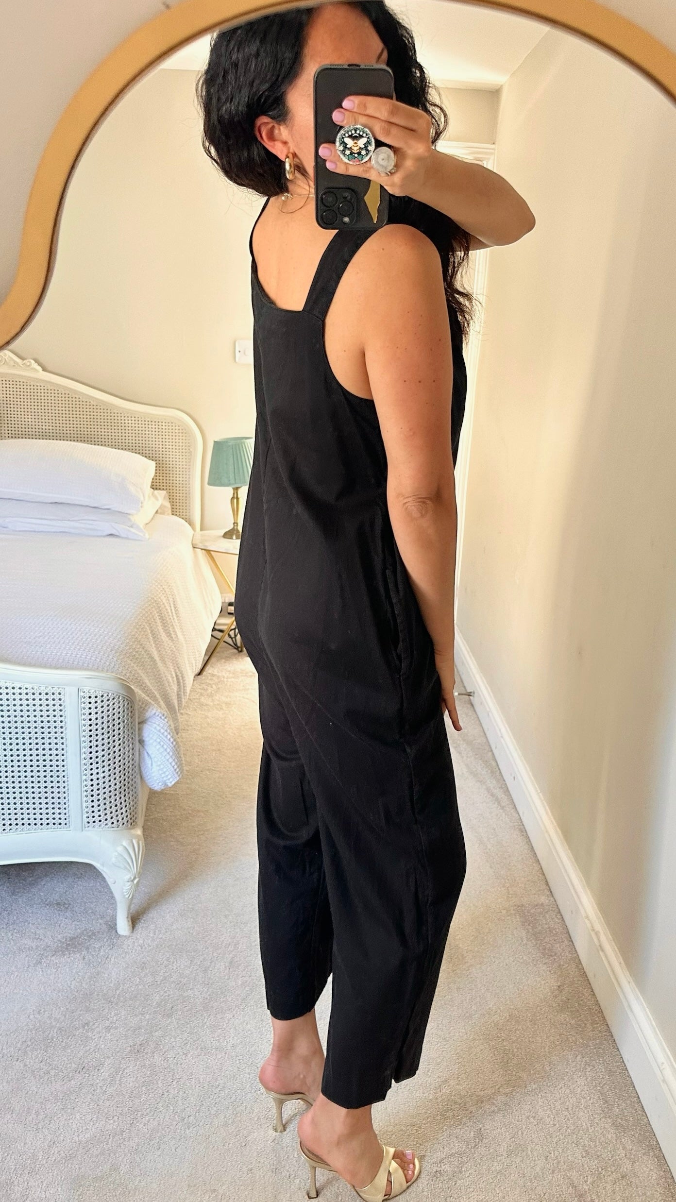 Warehouse black button up linen blend jumpsuit large L UK 12-14 vgc