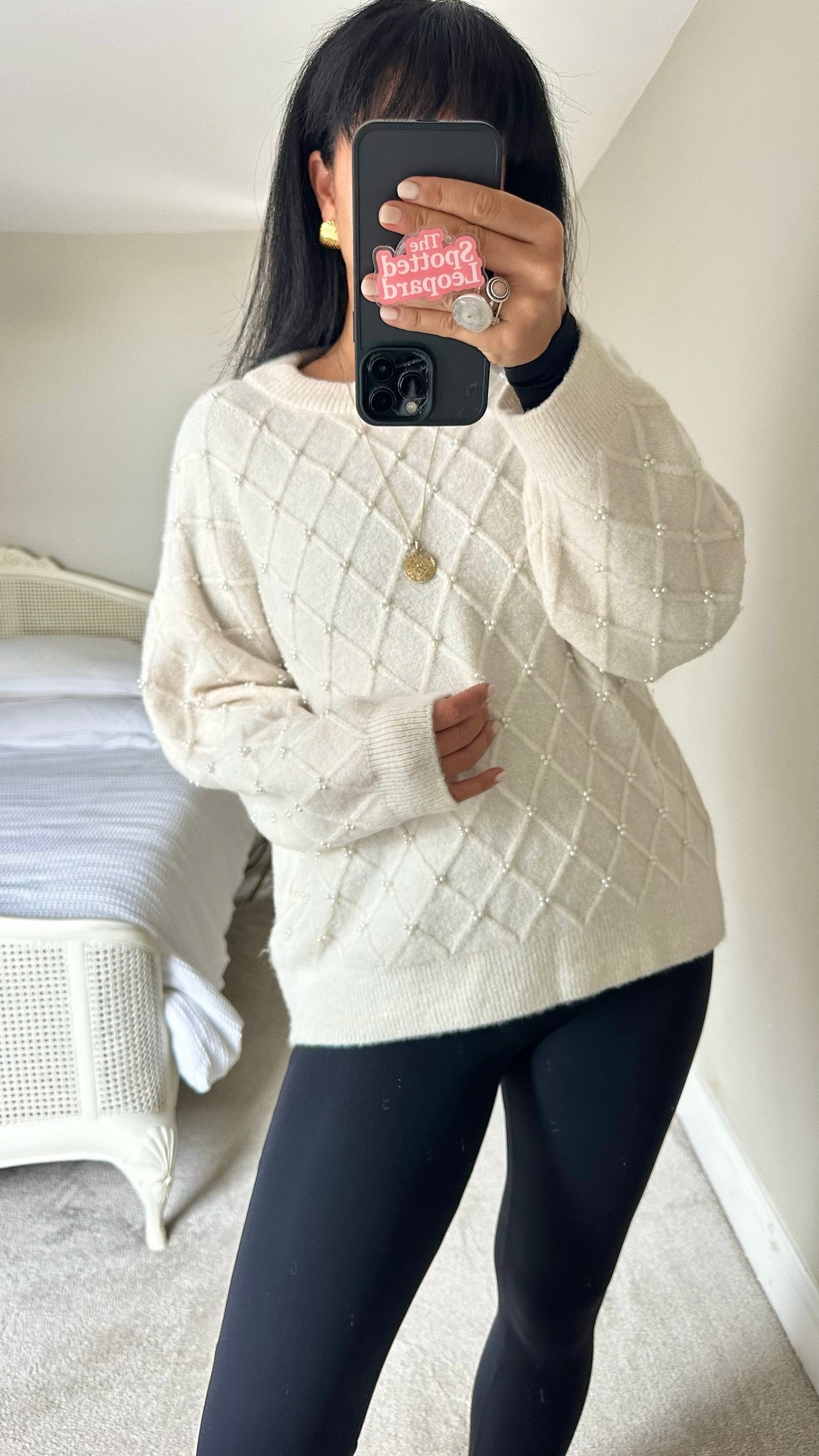 M&S white pearl knit jumper large L UK 12 excellent condition